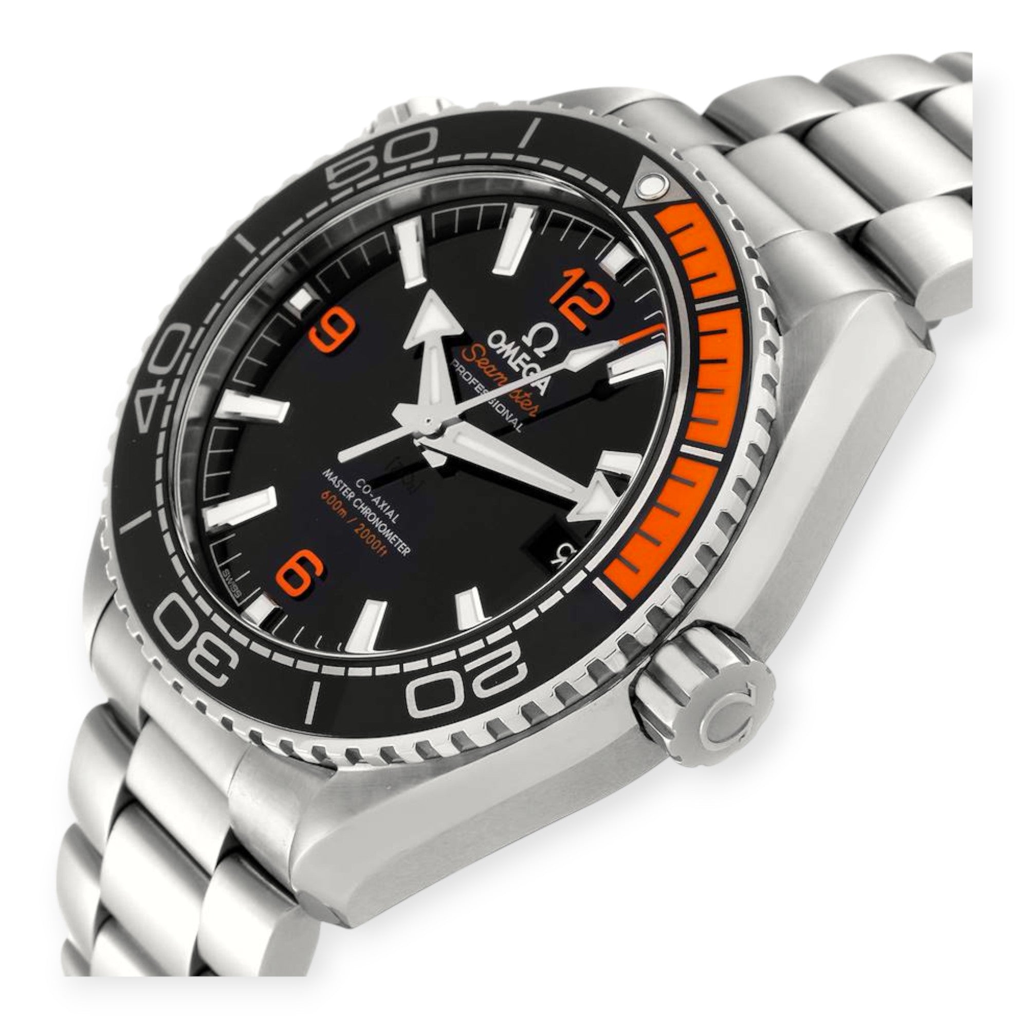 Omega Planet Ocean 215.30.44.21.01.002 Black Orange Bezel Steel Mens Watch