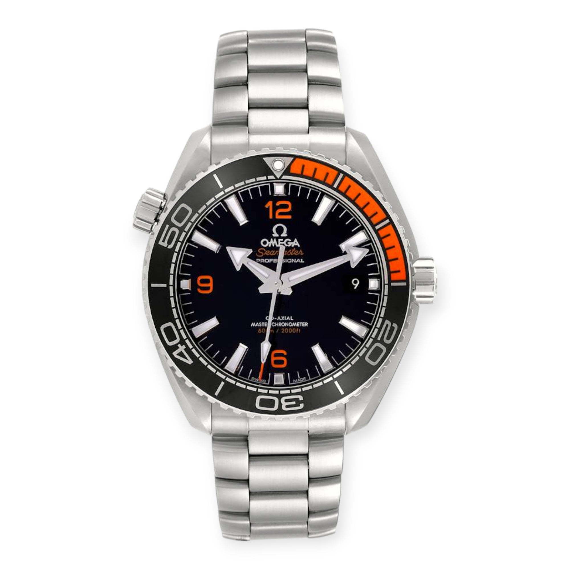 Omega Planet Ocean 215.30.44.21.01.002 Black Orange Bezel Steel Mens Watch