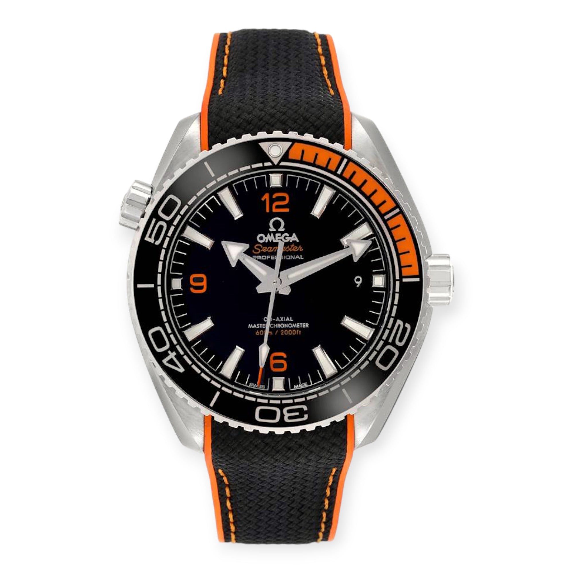 Omega Planet Ocean 215.32.44.21.01.001 Black Orange Bezel Watch