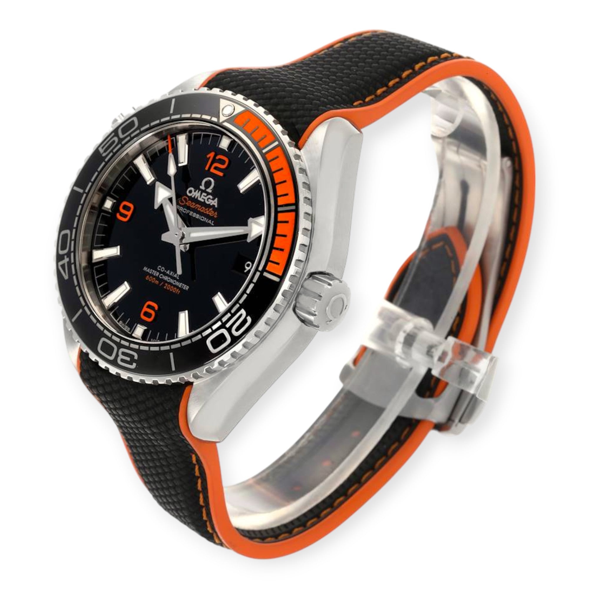 Omega Planet Ocean 215.32.44.21.01.001 Black Orange Bezel Watch