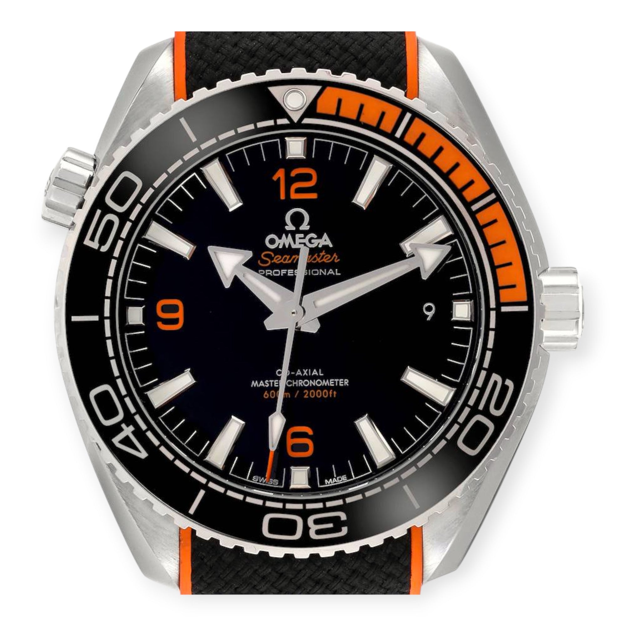 Omega Planet Ocean 215.32.44.21.01.001 Black Orange Bezel Watch