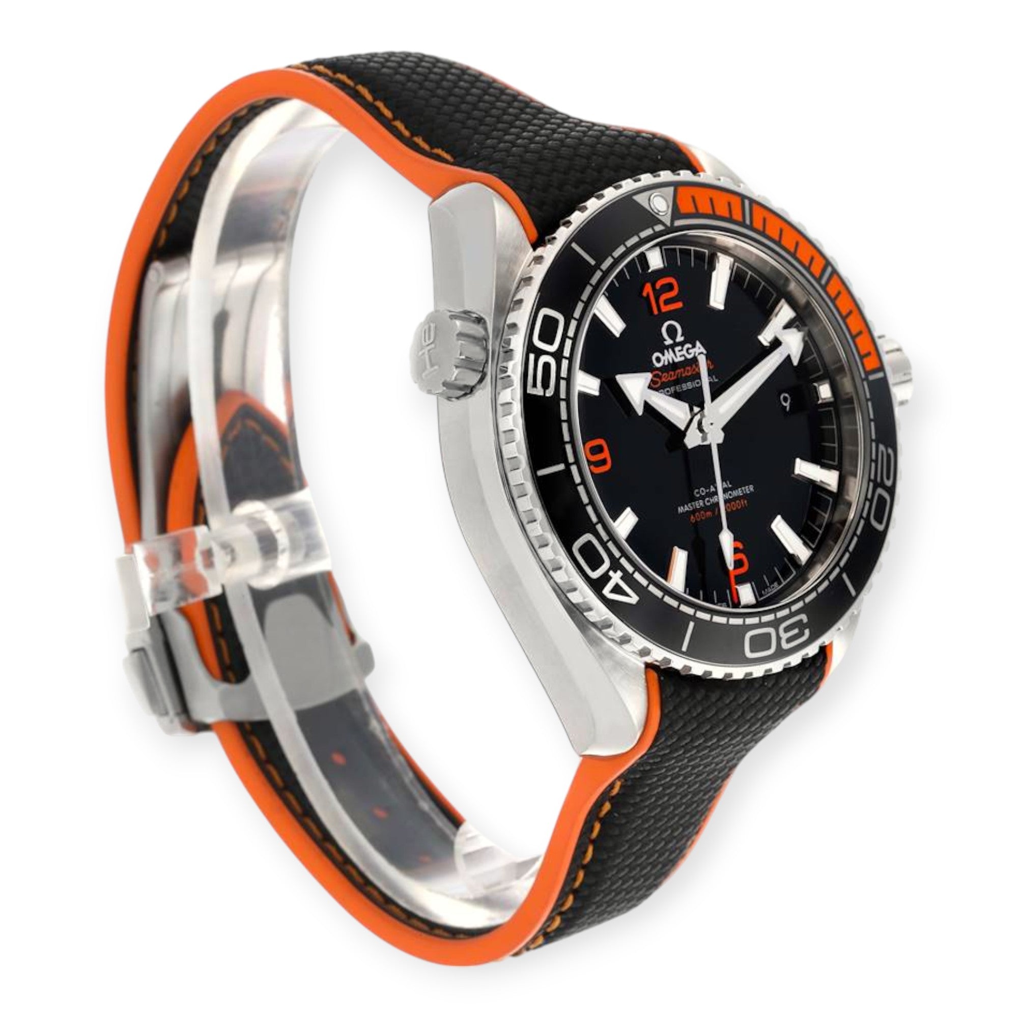 Omega Planet Ocean 215.32.44.21.01.001 Black Orange Bezel Watch