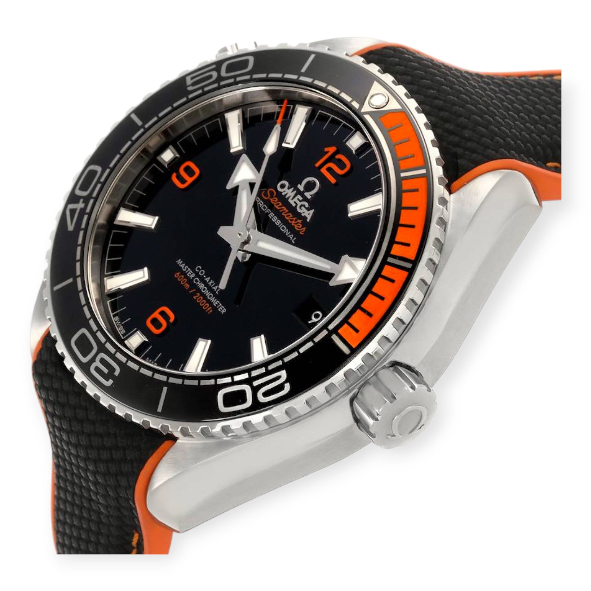 Omega Planet Ocean 215.32.44.21.01.001 Black Orange Bezel Watch