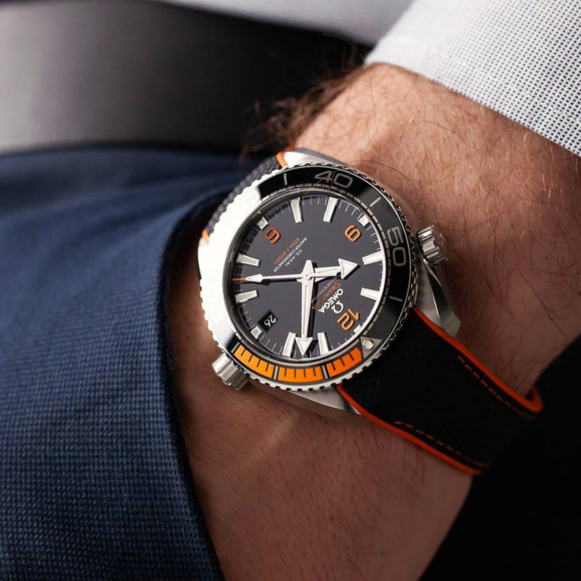 Omega Planet Ocean 215.32.44.21.01.001 Black Orange Bezel Watch