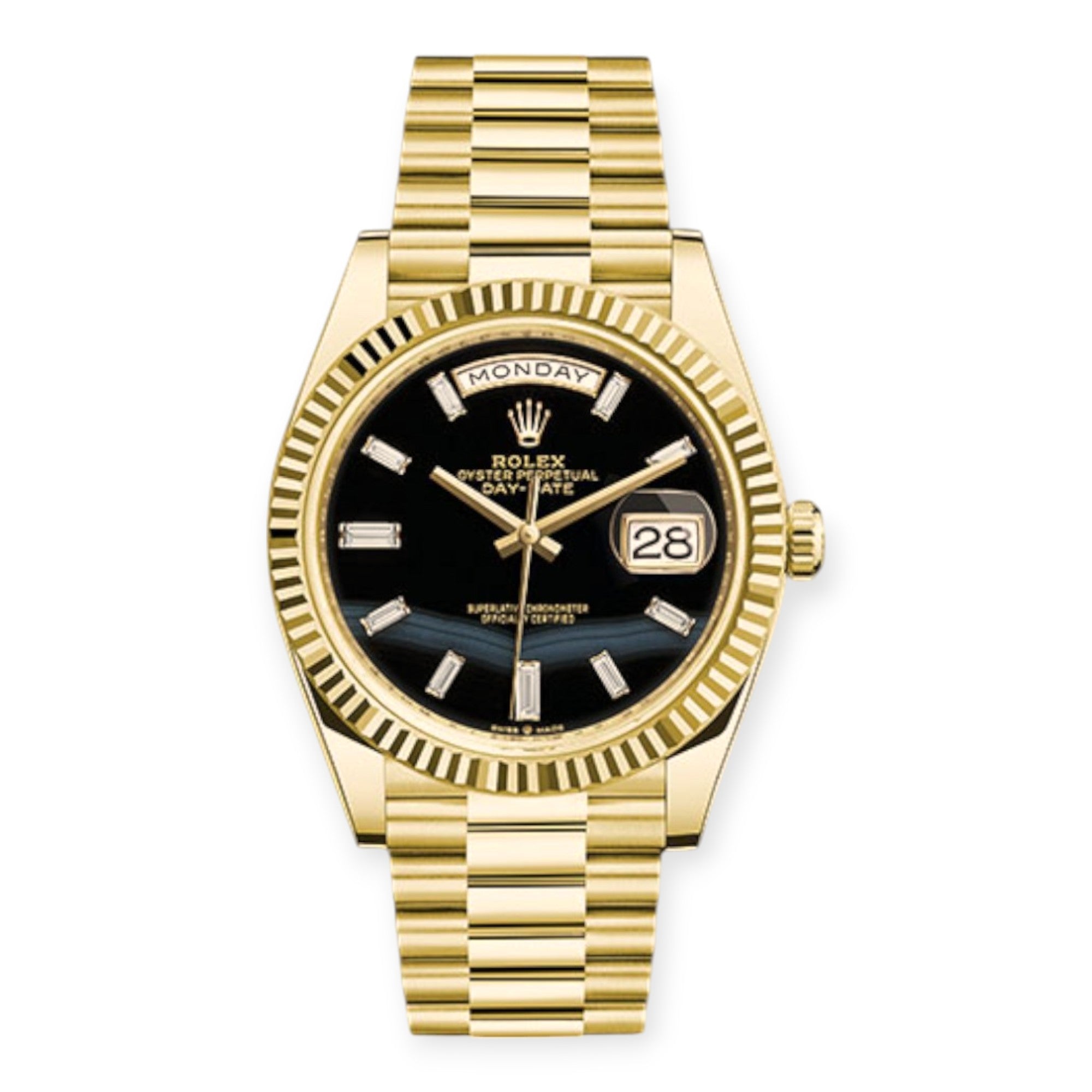 Rolex Yellow Gold Day-Date 40 Watch Onyx Dial - President Bracelet