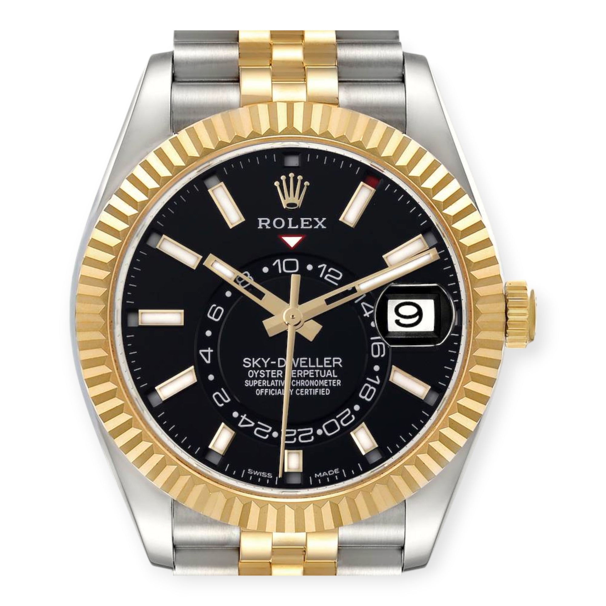 Rolex Sky Dweller Steel 326933 Yellow Gold Black Dial Mens Watch