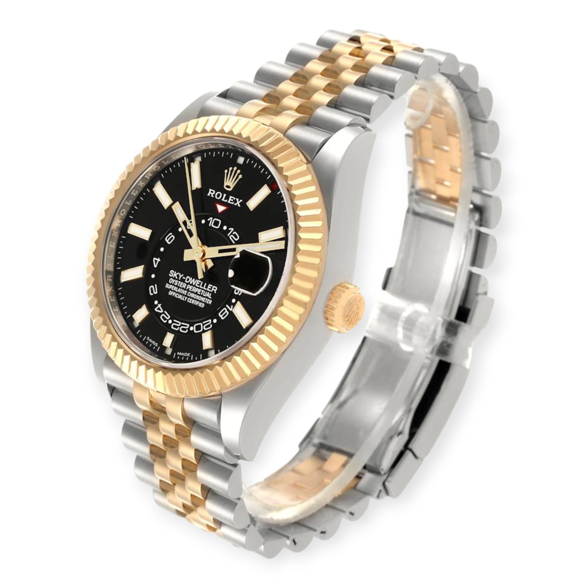 Rolex Sky Dweller Steel 326933 Yellow Gold Black Dial Mens Watch