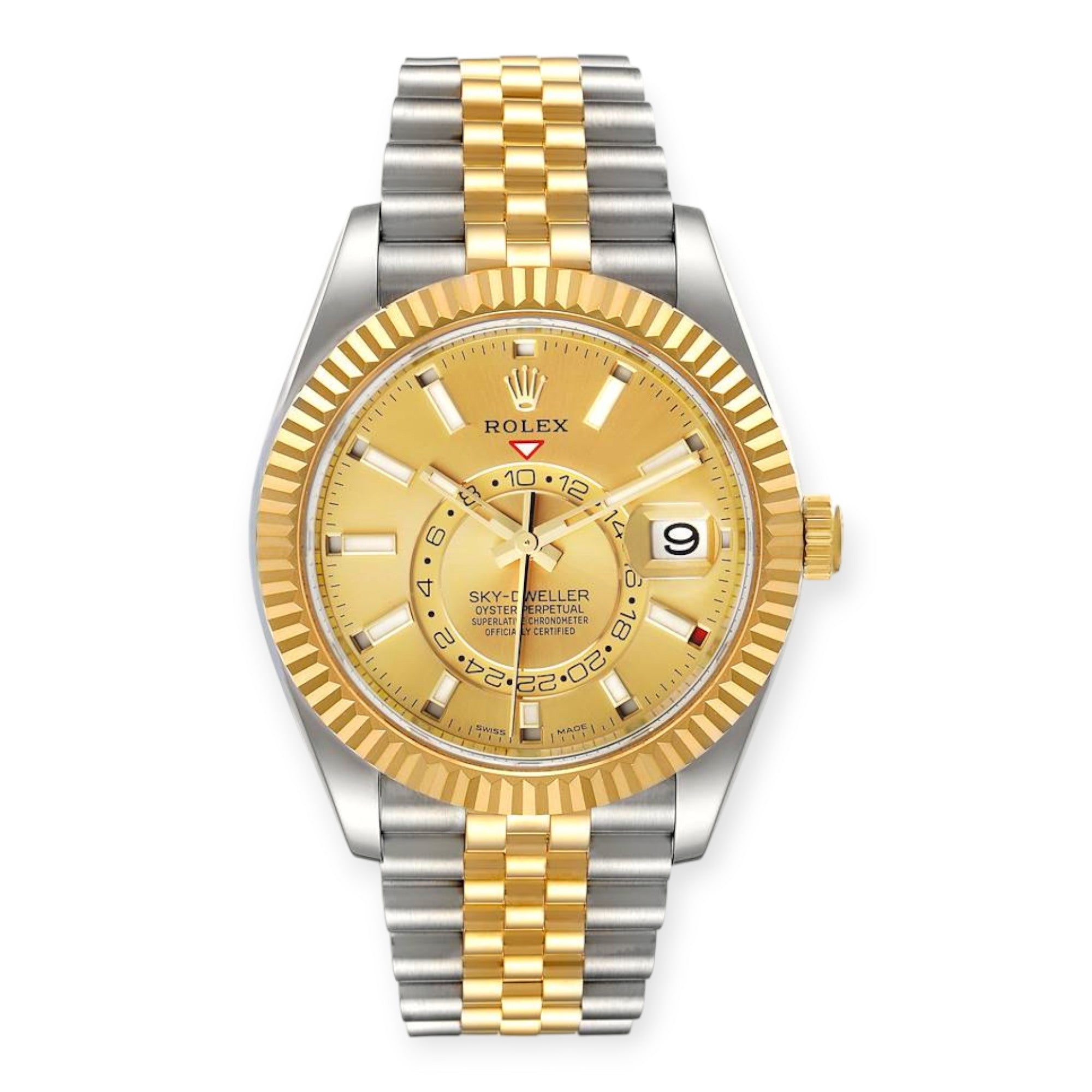 Rolex Sky Dweller 326933 Yellow Gold Steel Champagne Dial Mens Watch