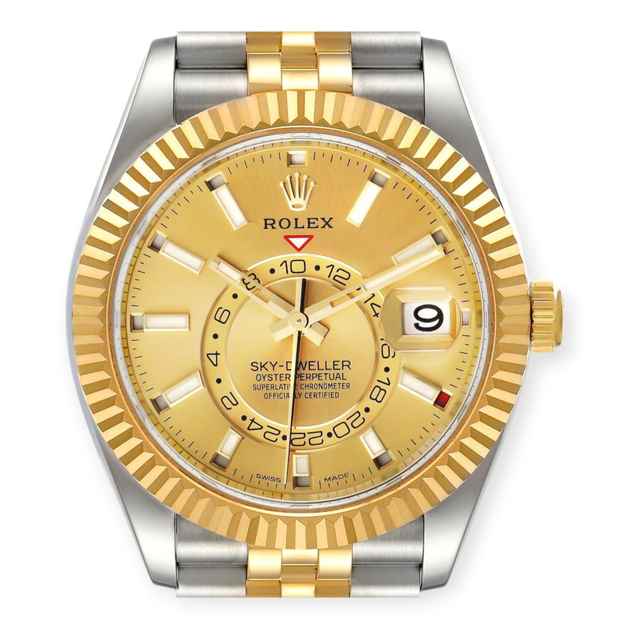 Rolex Sky Dweller 326933 Yellow Gold Steel Champagne Dial Mens Watch