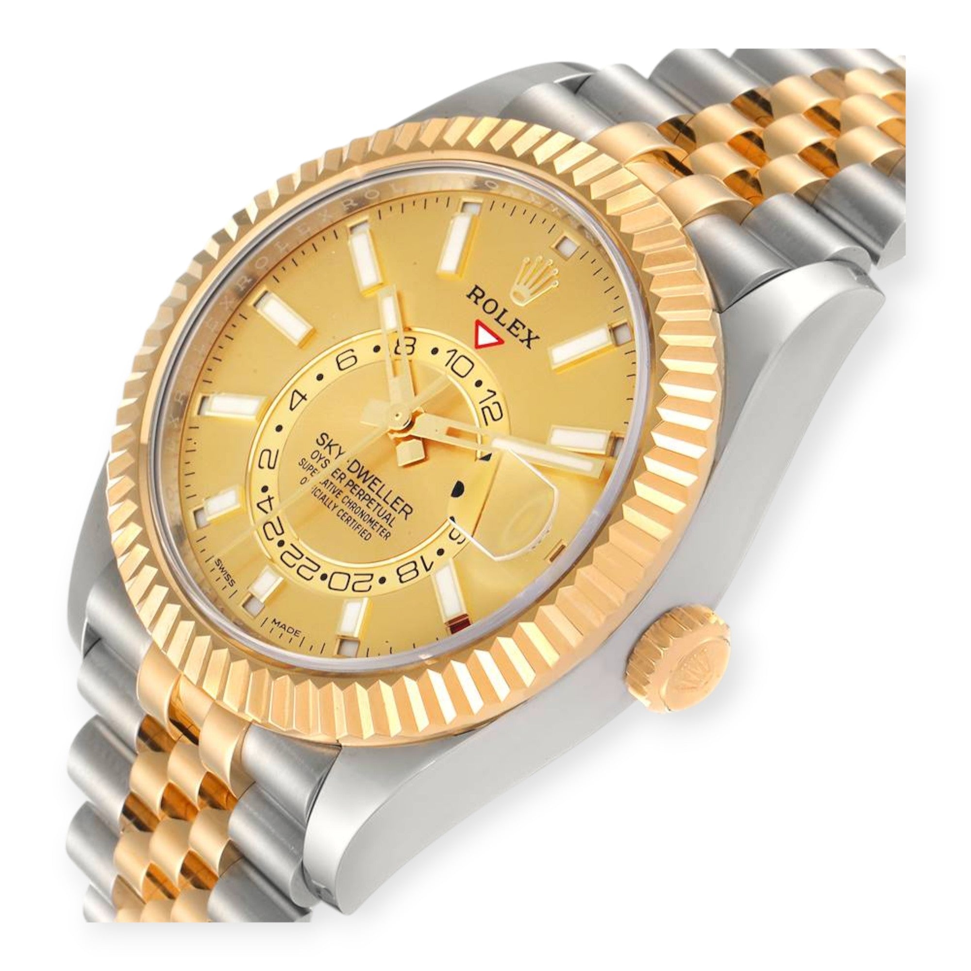 Rolex Sky Dweller 326933 Yellow Gold Steel Champagne Dial Mens Watch