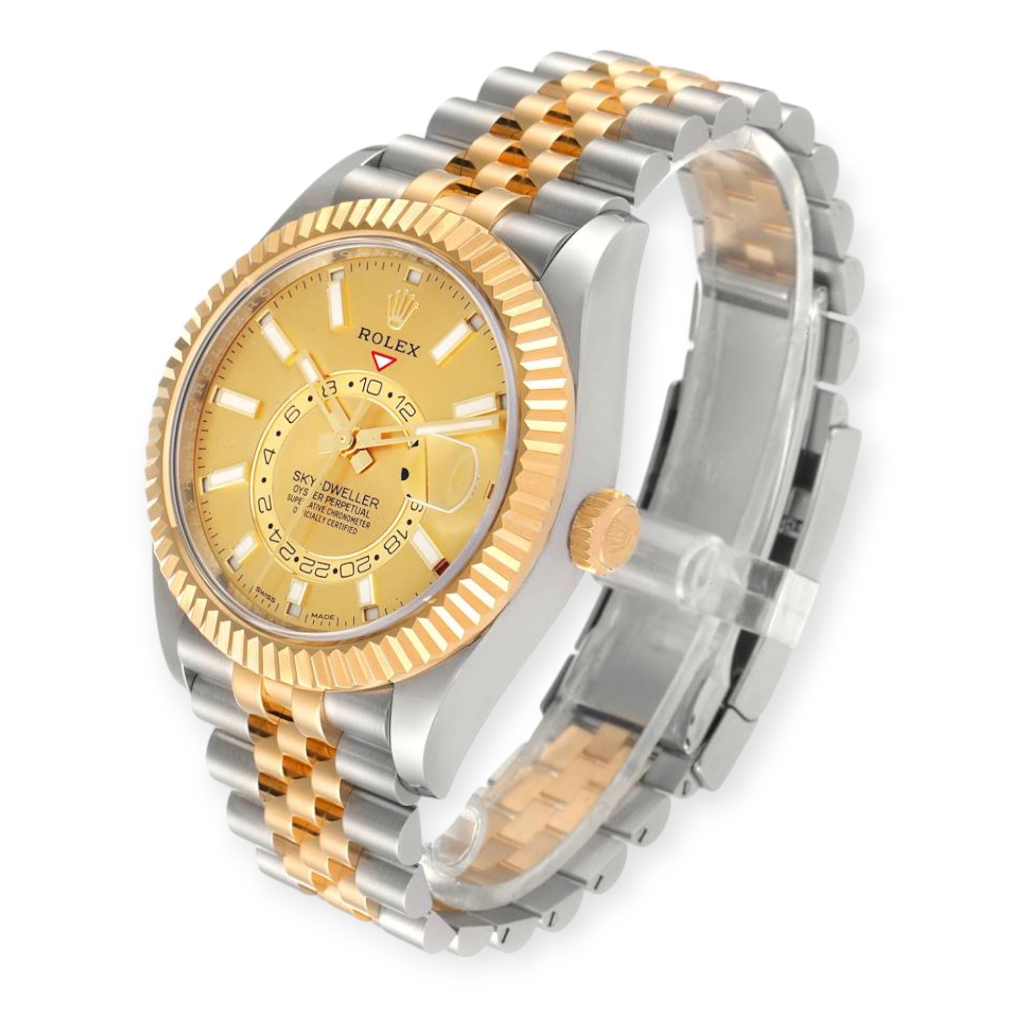 Rolex Sky Dweller 326933 Yellow Gold Steel Champagne Dial Mens Watch