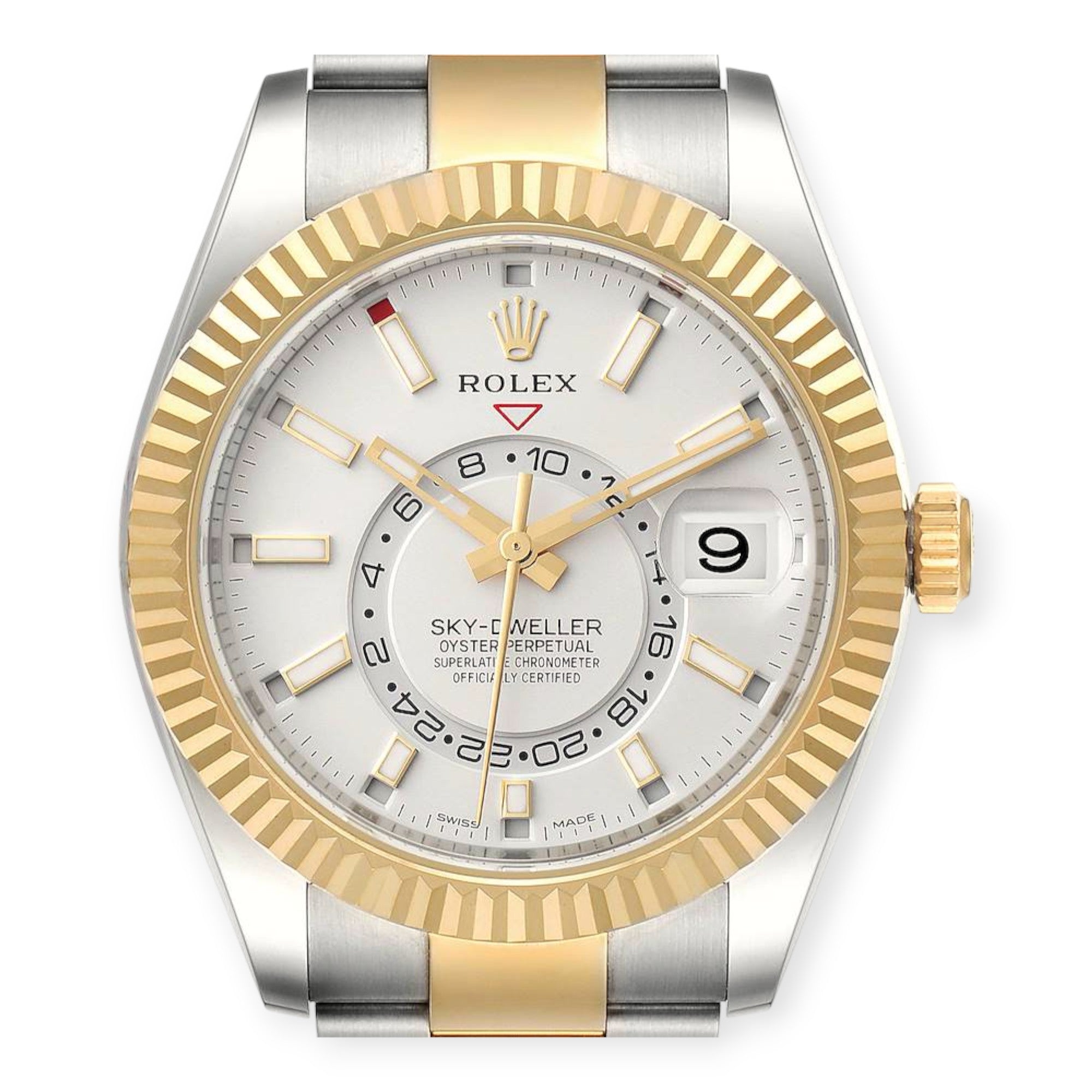 Rolex Sky Dweller Yellow 326933 Gold Steel White Dial Mens Watch