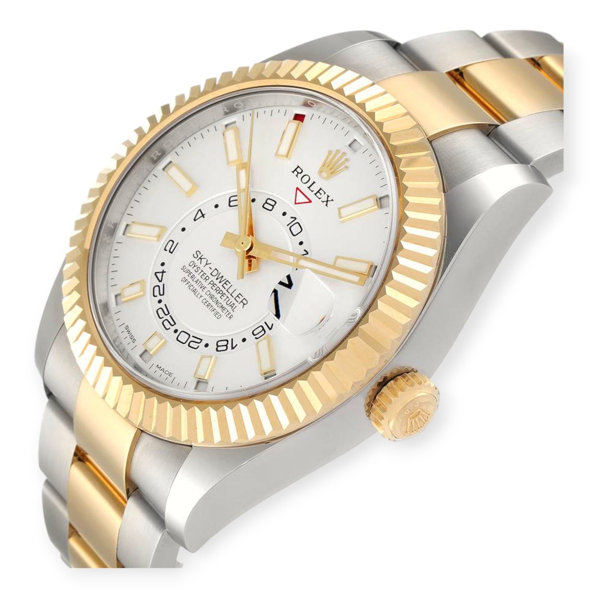 Rolex Sky Dweller Yellow 326933 Gold Steel White Dial Mens Watch