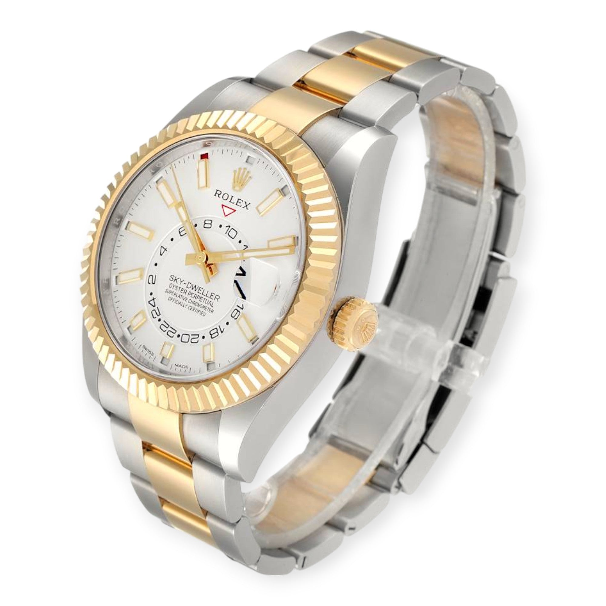 Rolex Sky Dweller Yellow 326933 Gold Steel White Dial Mens Watch