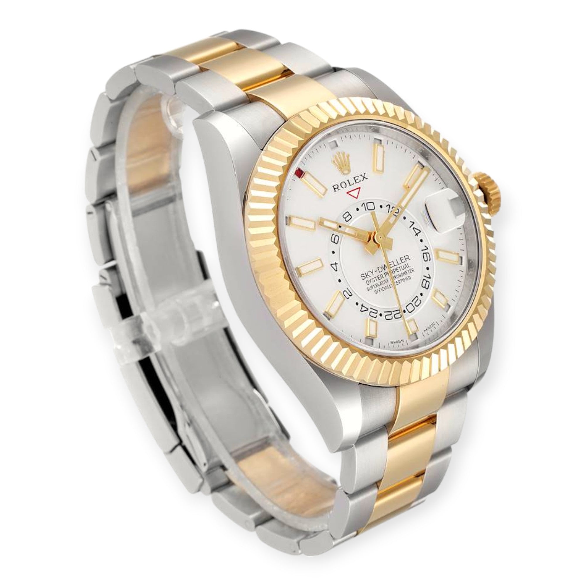 Rolex Sky Dweller Yellow 326933 Gold Steel White Dial Mens Watch