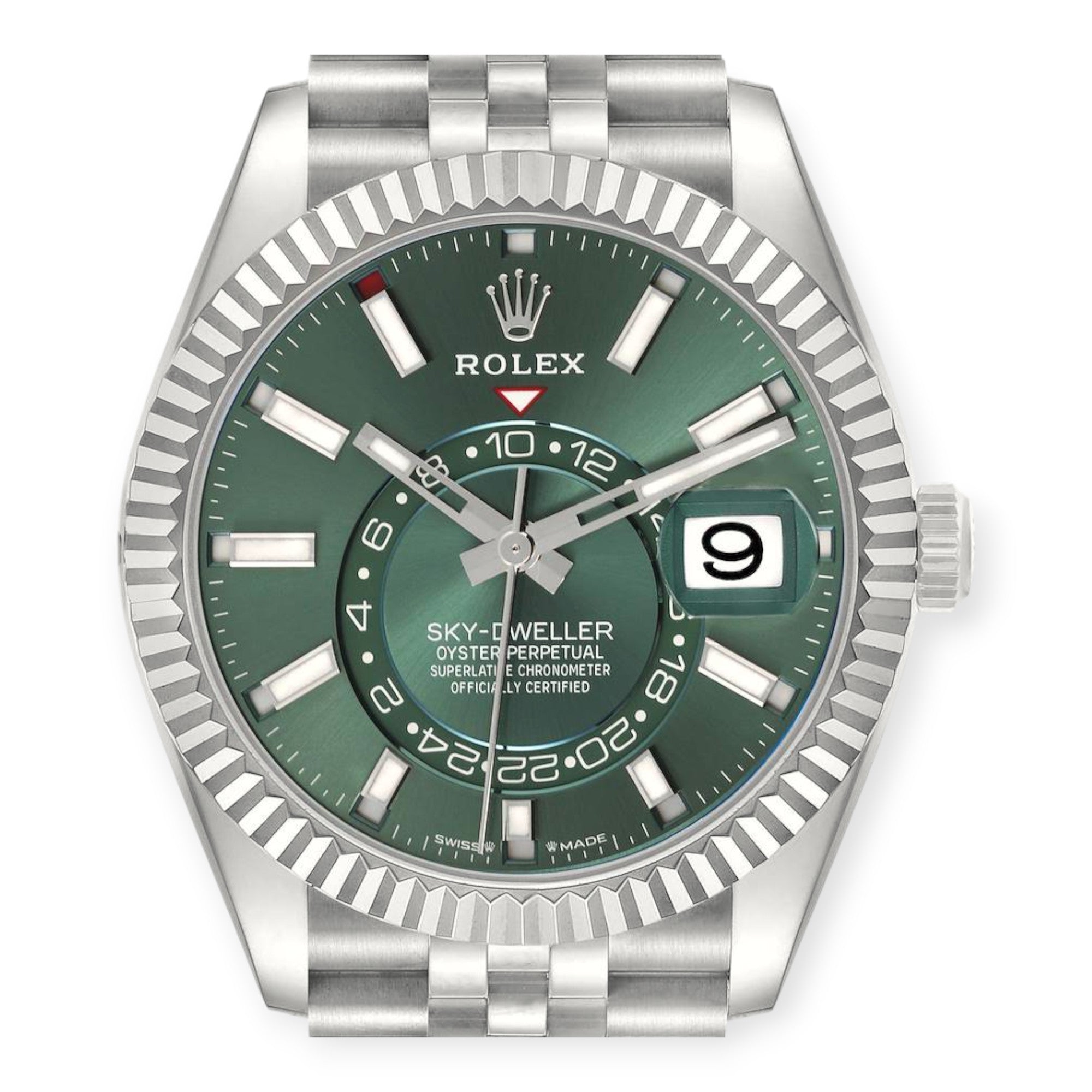 Rolex Sky-Dweller 336934 Steel White Gold Mint Green Dial Mens Watch