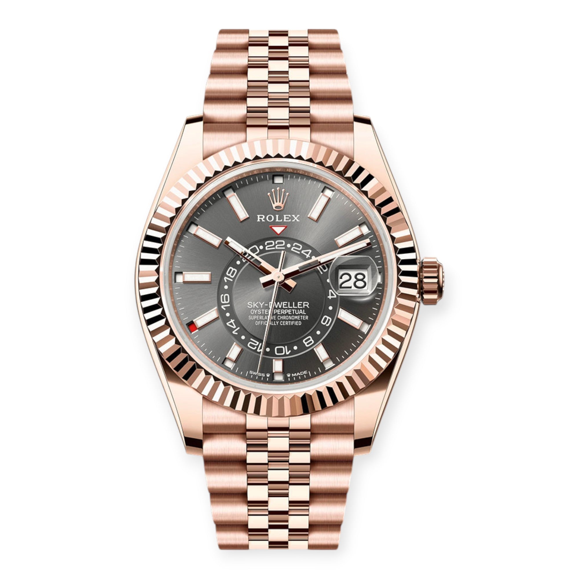 Rolex Everose Gold Sky-Dweller 336935 Slate Index Dial On a Jubilee Bracelet