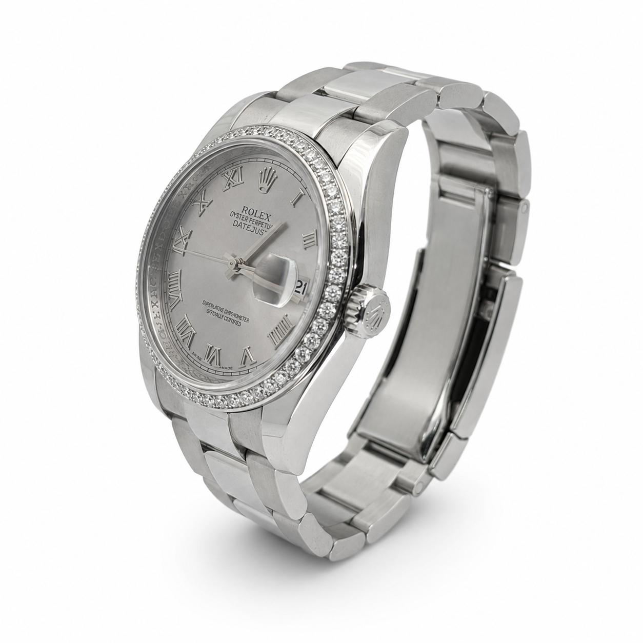 Rolex 36mm Datejust 116200 Silver Roman Numeral Dial Diamond Bezel - 2011 Card