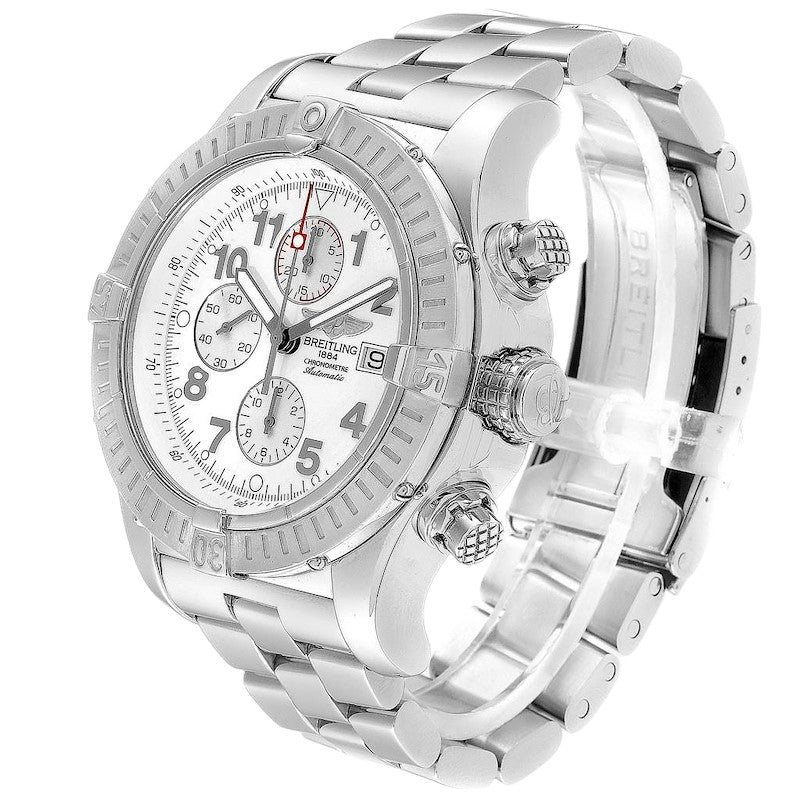 Breitling Super Avenger A13370 White Dial Chronograph Steel Mens Watch