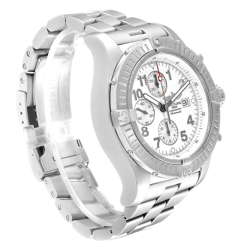 Breitling Super Avenger A13370 White Dial Chronograph Steel Mens Watch