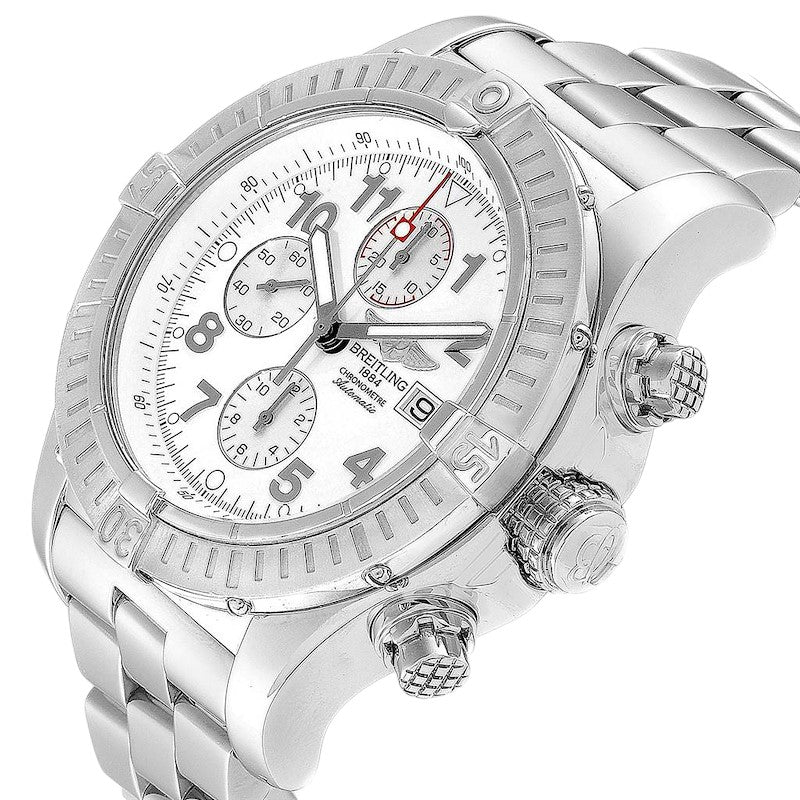 Breitling Super Avenger A13370 White Dial Chronograph Steel Mens Watch