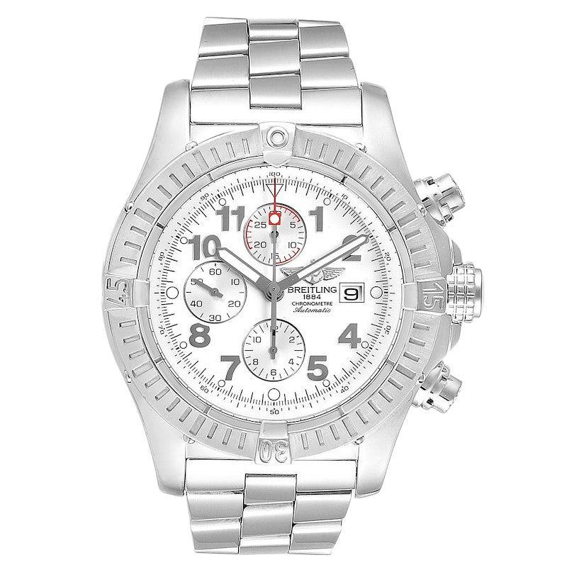 Breitling Super Avenger A13370 White Dial Chronograph Steel Mens Watch