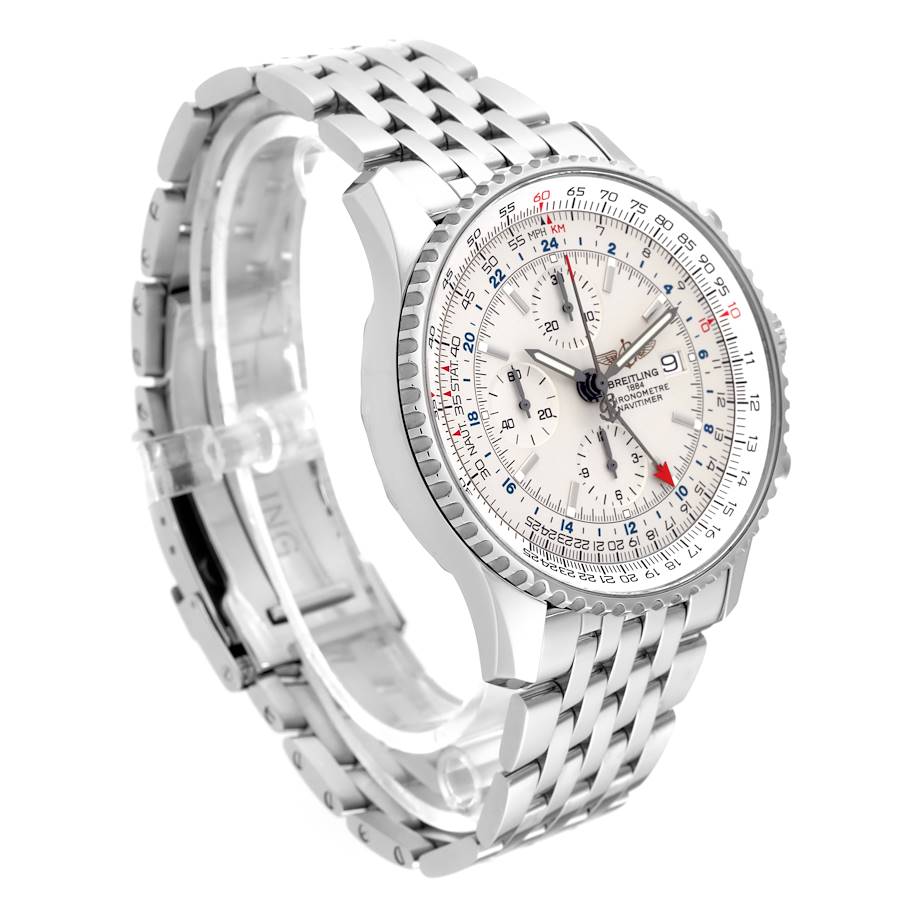 Breitling Navitimer World GMT A24322 Silver Dial Steel Mens Watch