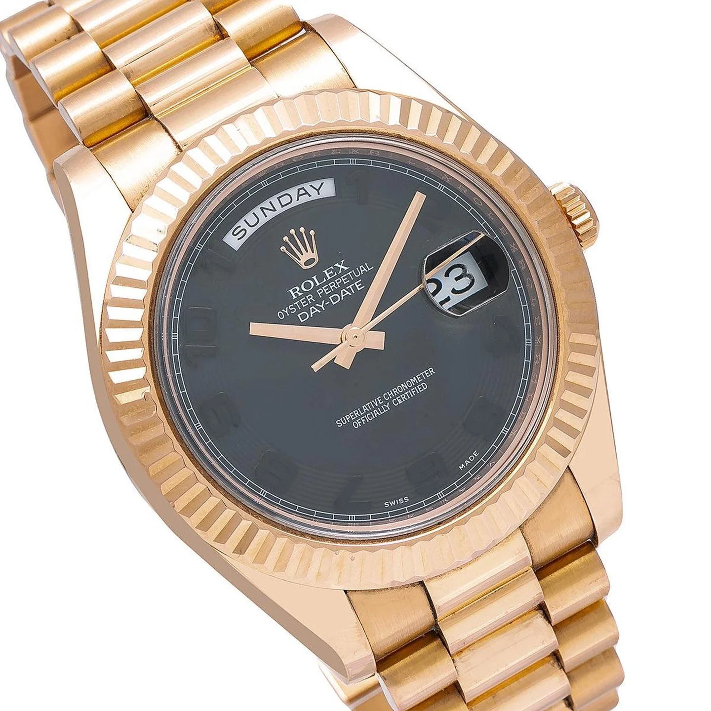 Rolex Day-Date 40MM 218235 Black Arabic Dial Everose Gold President Bracelet
