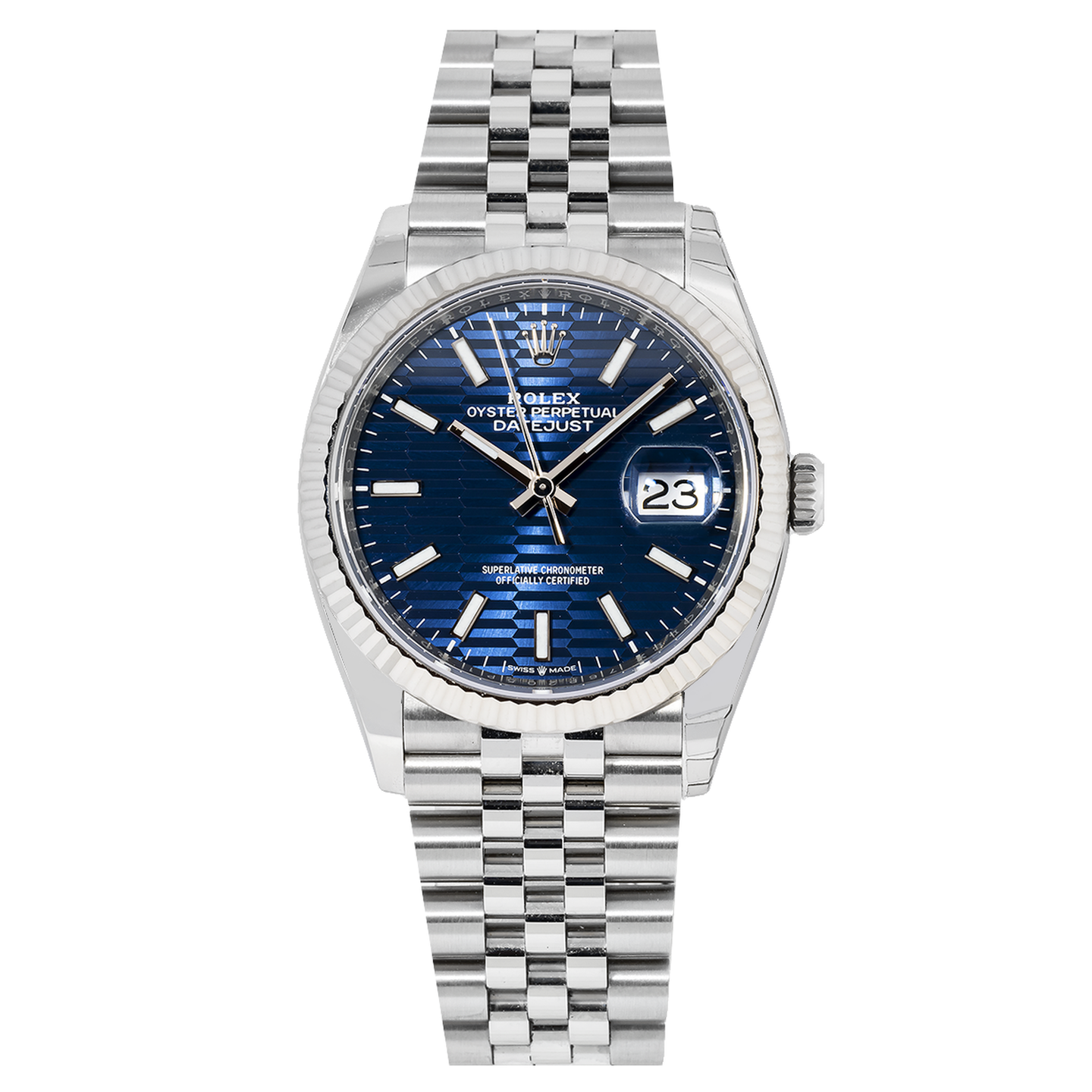 Rolex Datejust 41mm 126334 Blue Motif Dial on Jubilee bracelet with fluted bezel (White Gold).