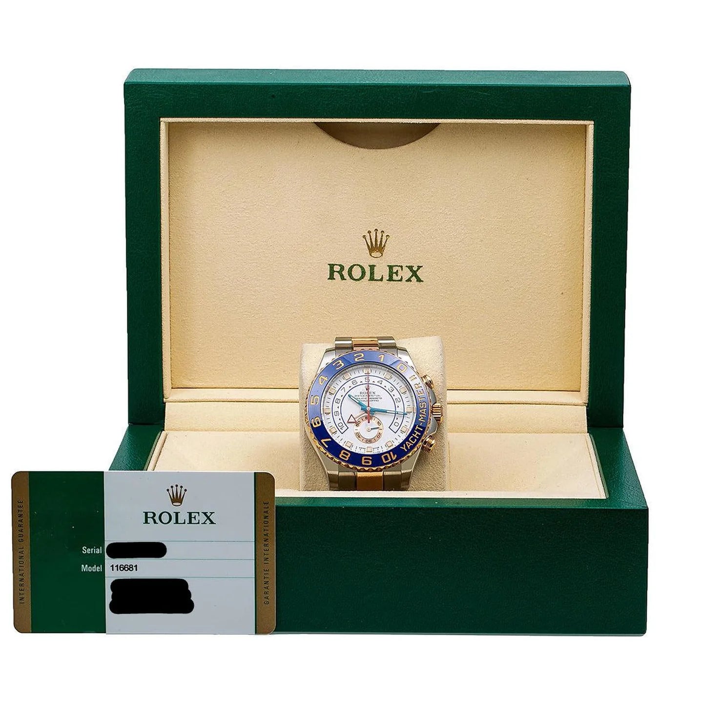 Rolex Yacht-Master II 44mm 116681 – White Dial, Blue Ceramic Bezel, Two-Tone Everose Rolesor Oyster Bracelet (non-Mercedes hands)