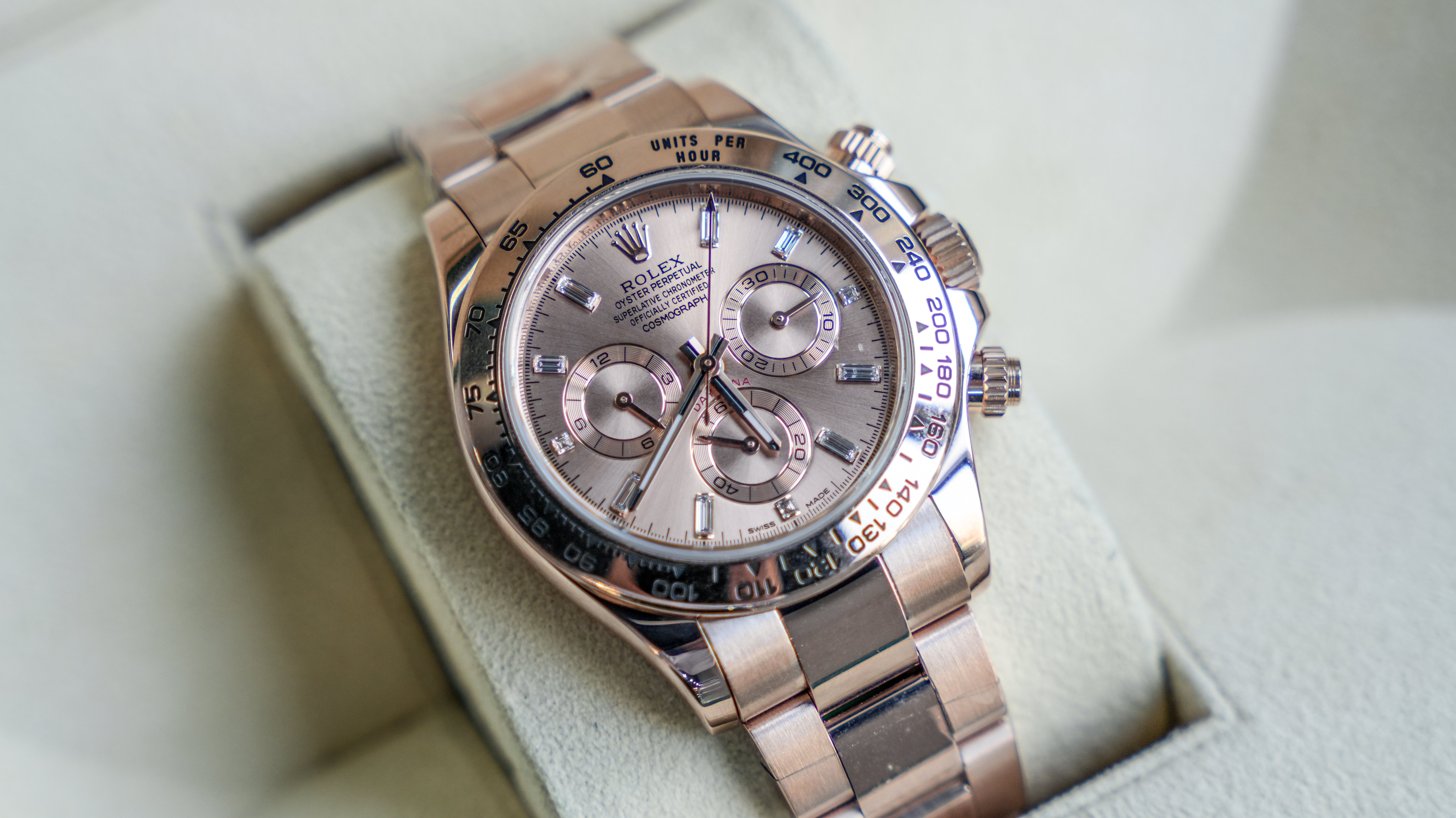 Rolex Daytona Rose Gold with Pink Champagne Dial with Diamond Baguette Hour Markers 116505