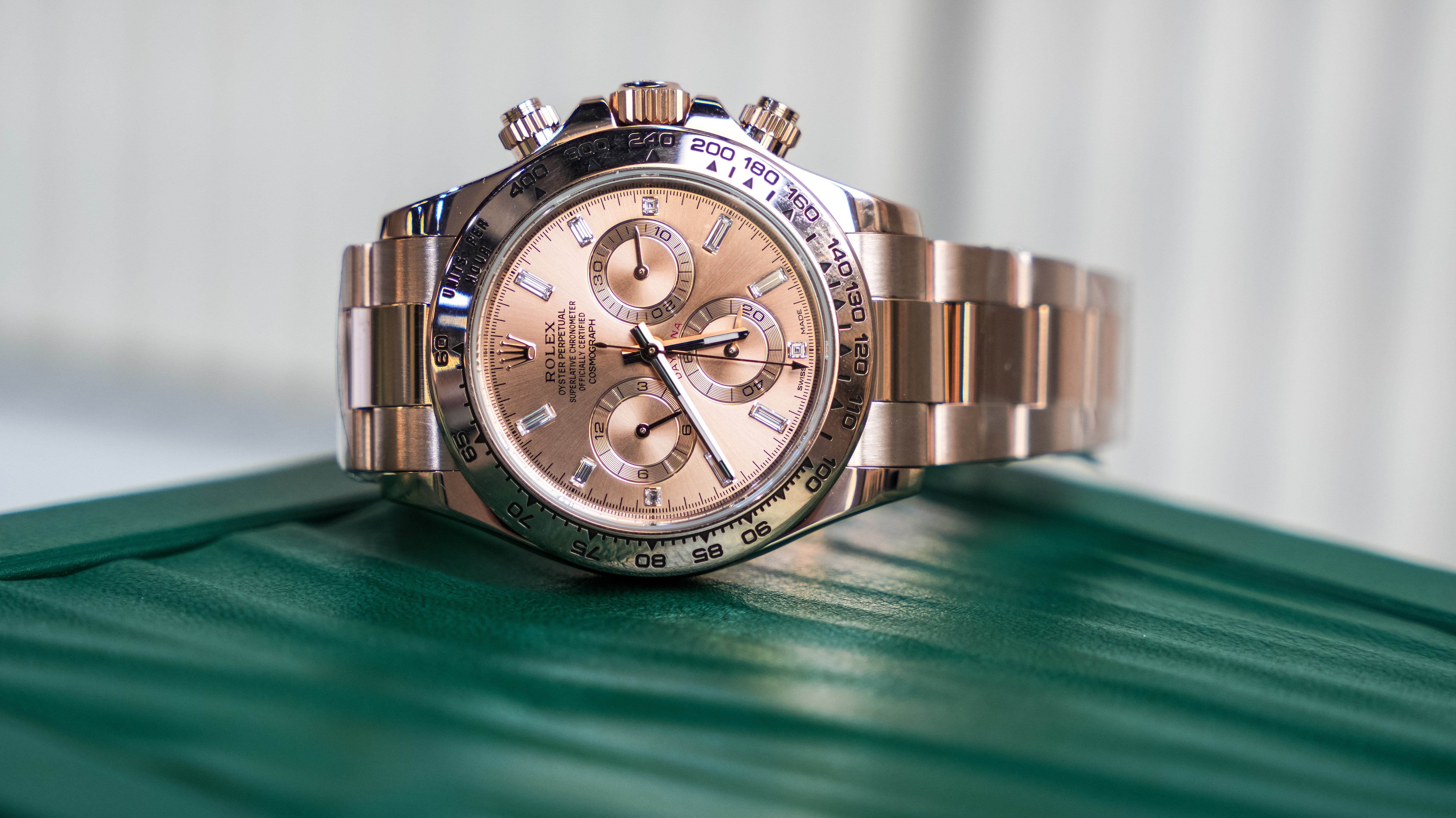 Rolex Daytona Rose Gold with Pink Champagne Dial with Diamond Baguette Hour Markers 116505