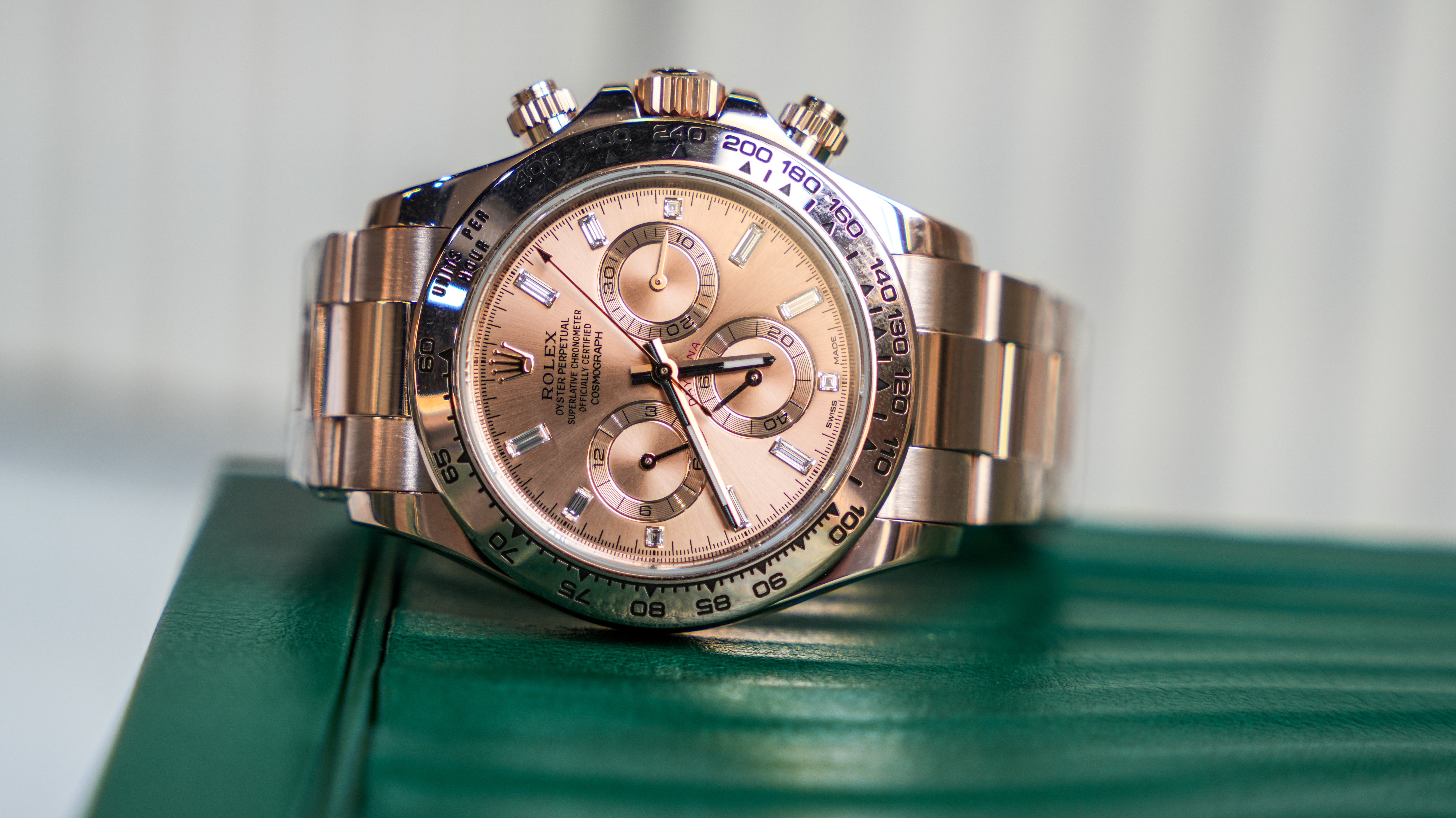 Rolex Daytona Rose Gold with Pink Champagne Dial with Diamond Baguette Hour Markers 116505