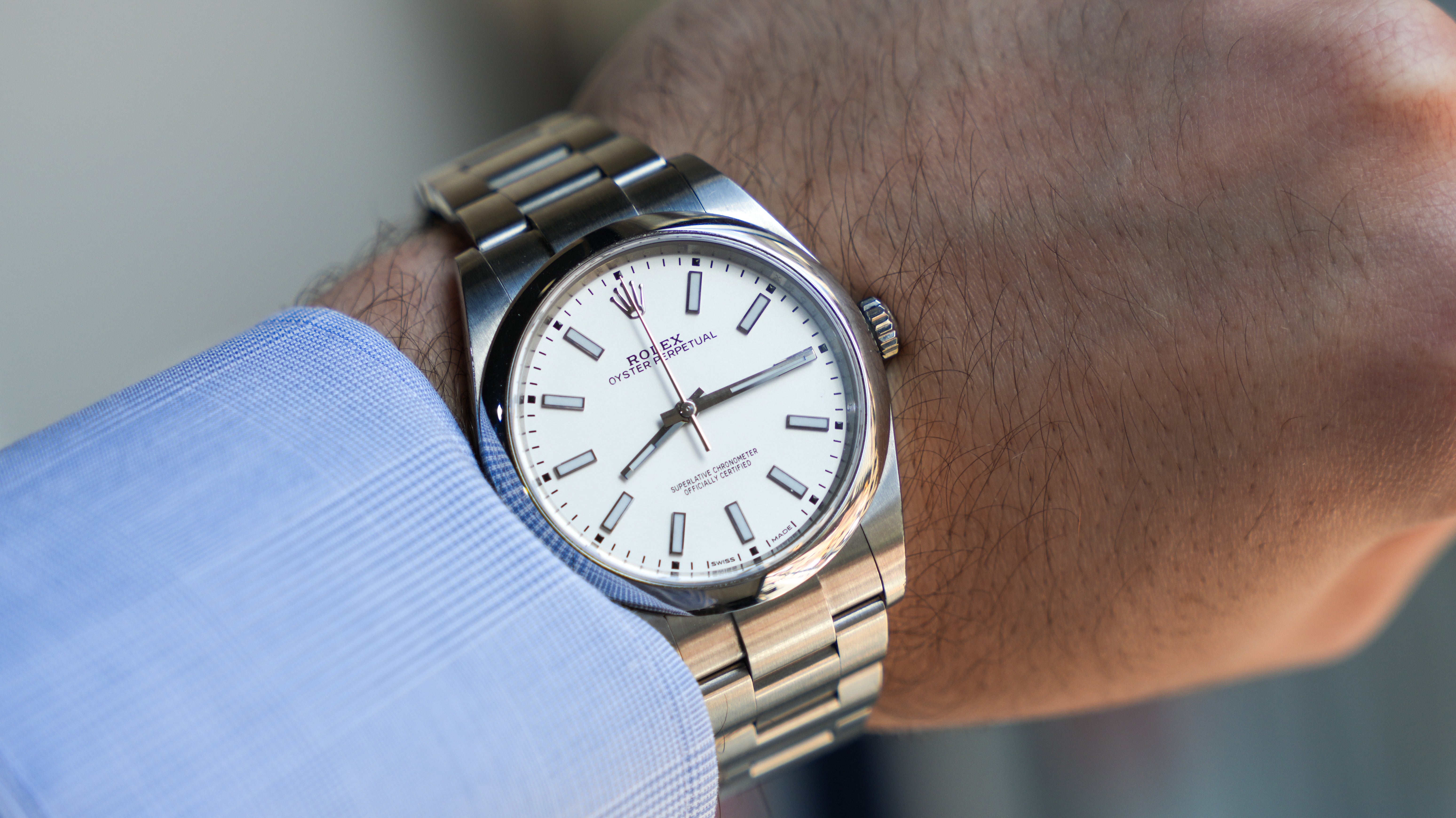Rolex Oyster Perpetual 114300 – 39mm White Rhodium Dial with Stainless Steel Oyster Bracelet