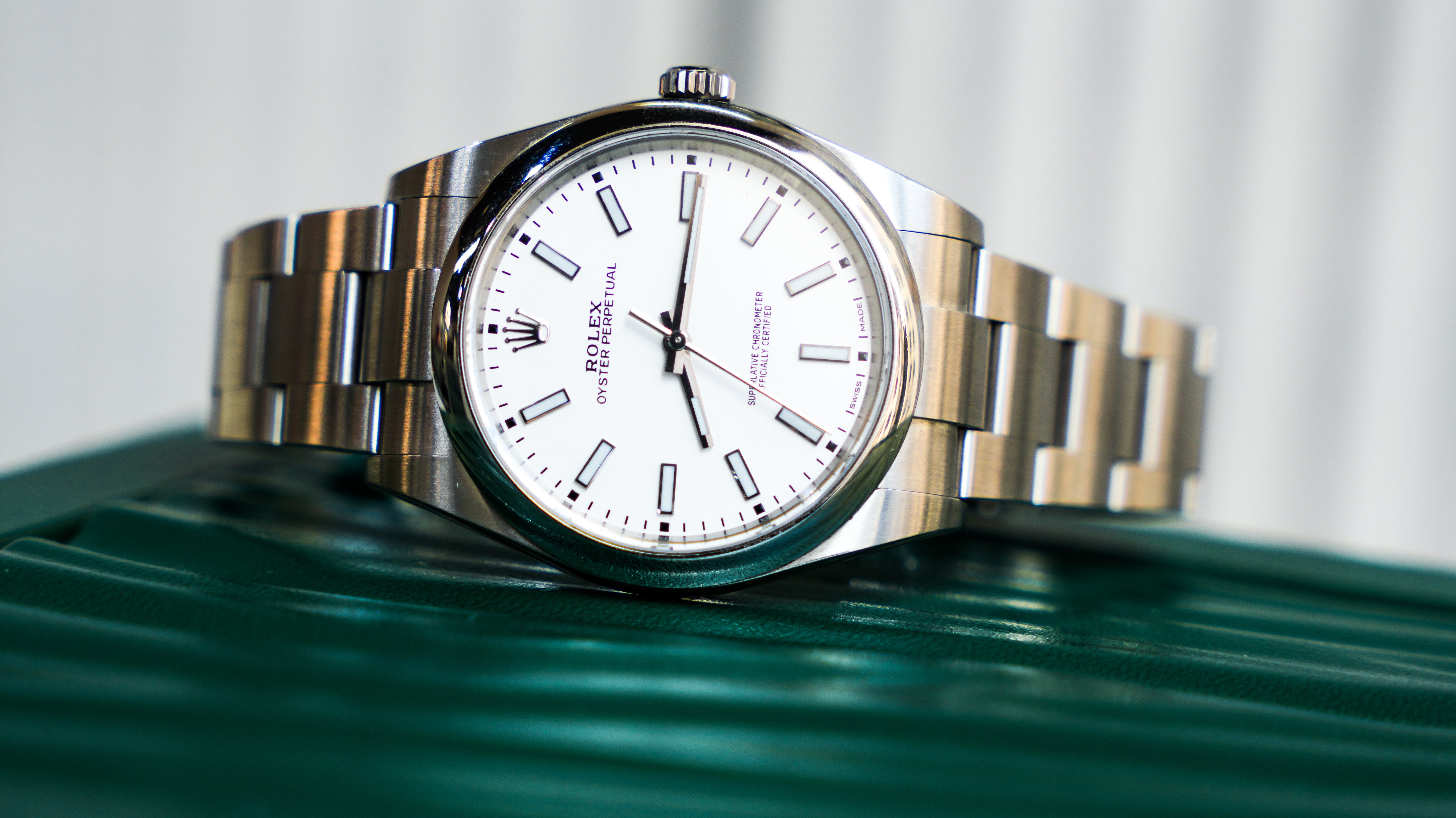 Rolex Oyster Perpetual 114300 – 39mm White Rhodium Dial with Stainless Steel Oyster Bracelet