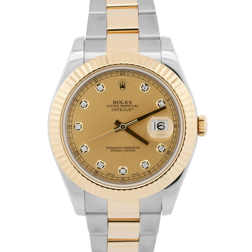 Rolex 41MM Datejust Two-Tone Oyster Bracelet Fluted Bezel Factory Diamond Dial 116333