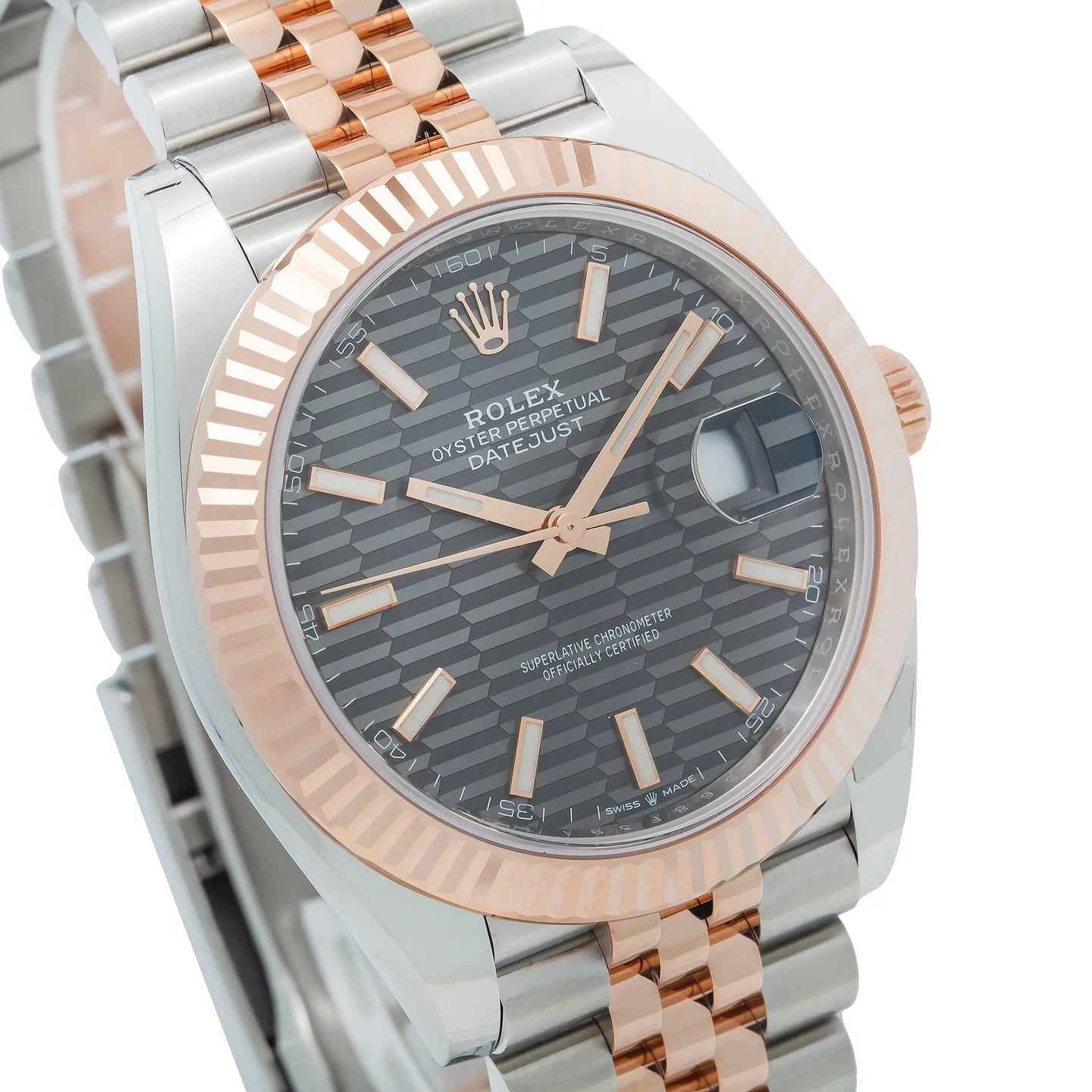 Rolex Datejust 41MM 126331 Slate Gray Motif Dial Fluted Bezel Two-Tone Everose Gold Jubilee Bracelet