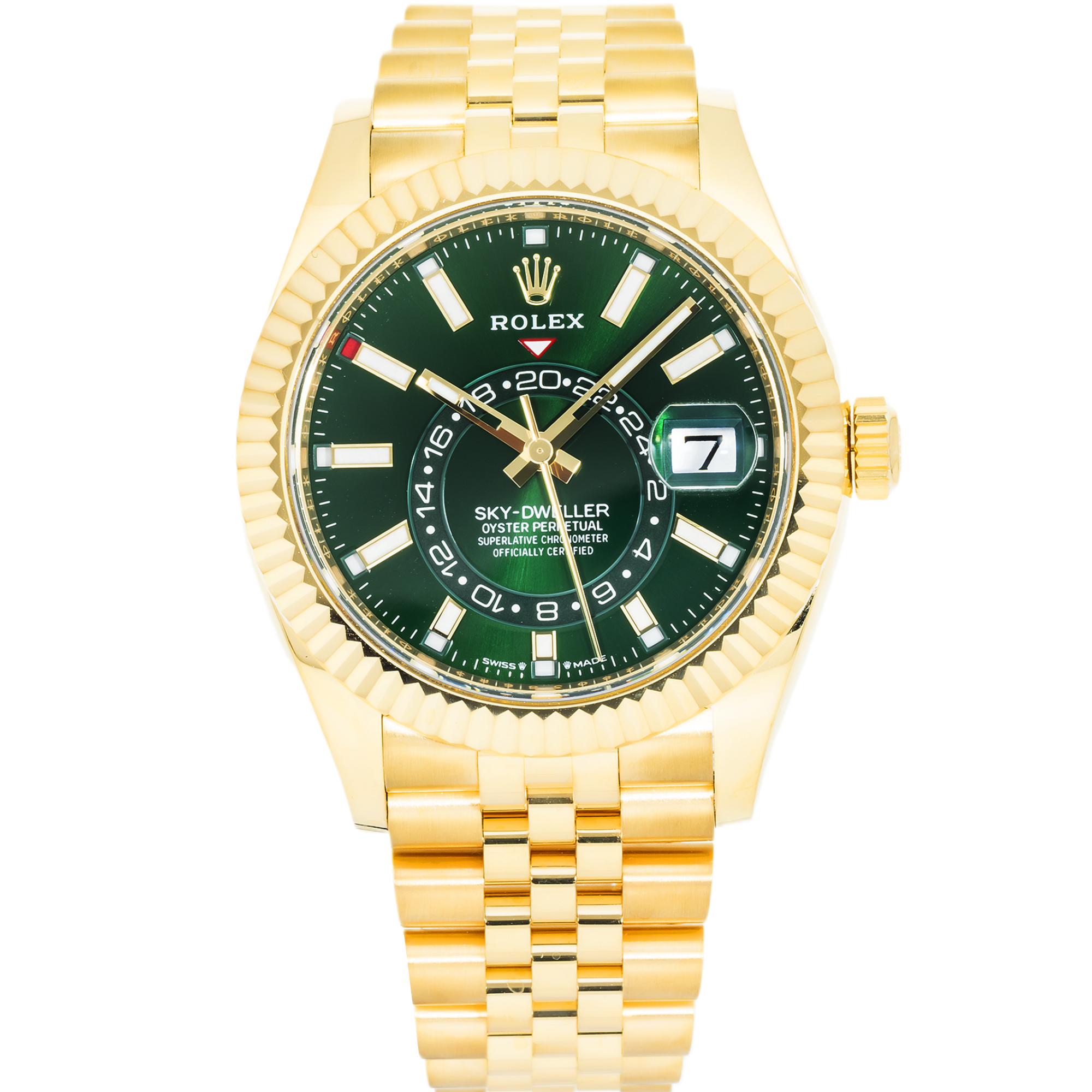 Rolex 18k Yellow Gold Sky-Dweller 42mm, 336938 Green Dial and Jubilee Bracelet