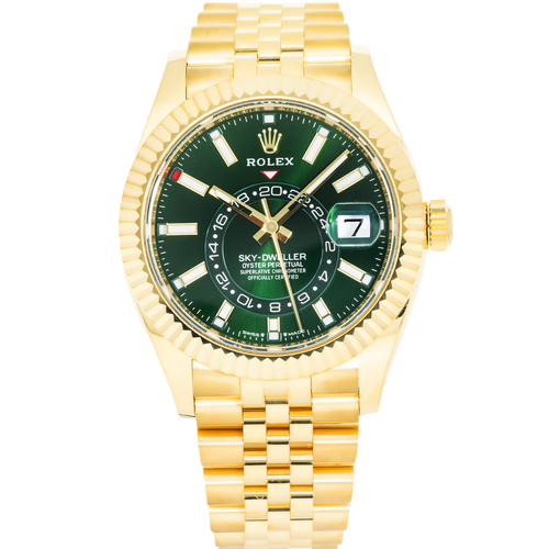 Rolex 18k Yellow Gold Sky-Dweller 42mm, 336938 Green Dial and Jubilee Bracelet