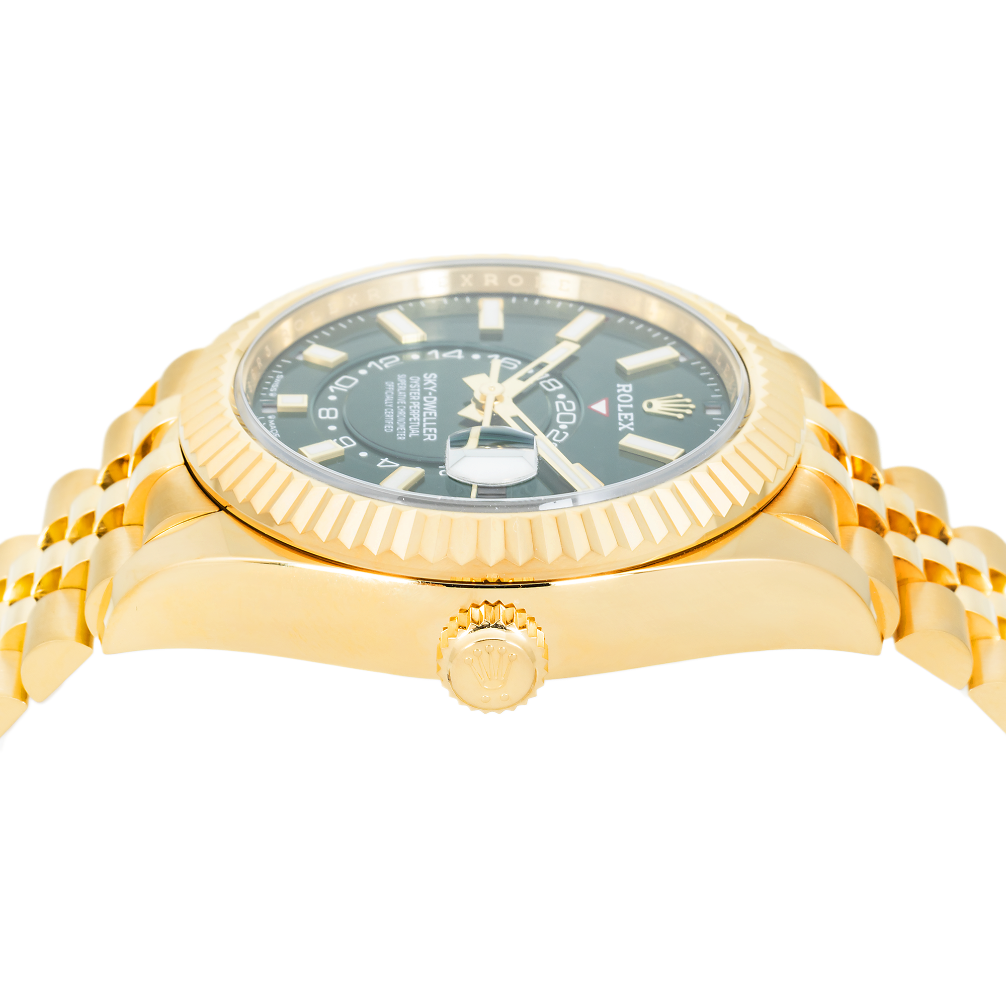 Rolex 18k Yellow Gold Sky-Dweller 42mm, 336938 Green Dial and Jubilee Bracelet