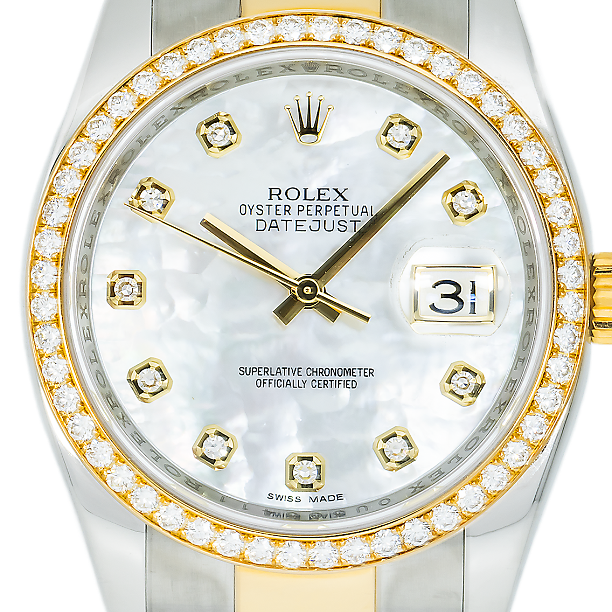 Rolex Stainless Steel and Yellow Gold Datejust 36mm, 116243 Mother of Pearl Diamond Dial and Jubilee Bracelet
