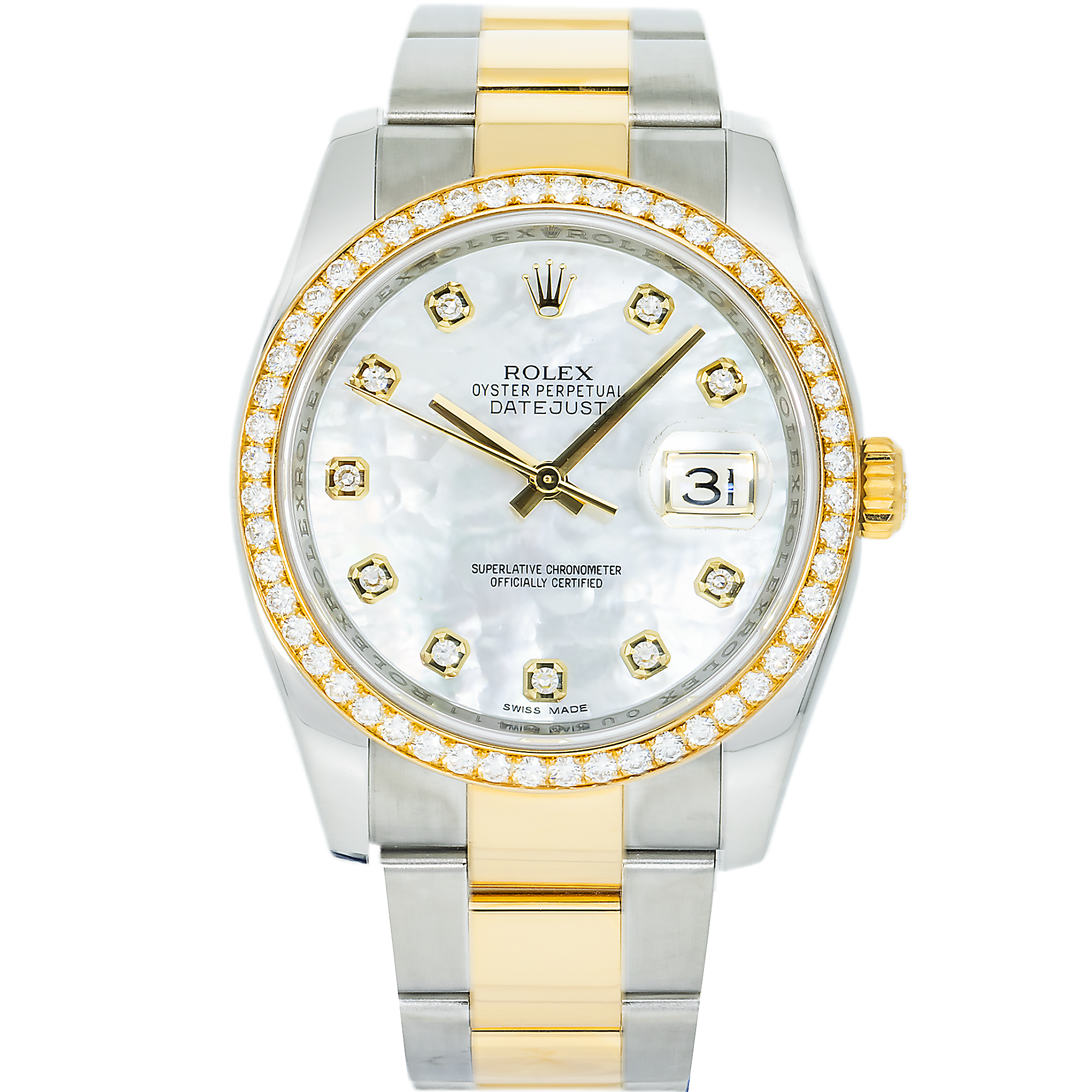 Rolex Stainless Steel and Yellow Gold Datejust 36mm, 116243 Mother of Pearl Diamond Dial and Jubilee Bracelet