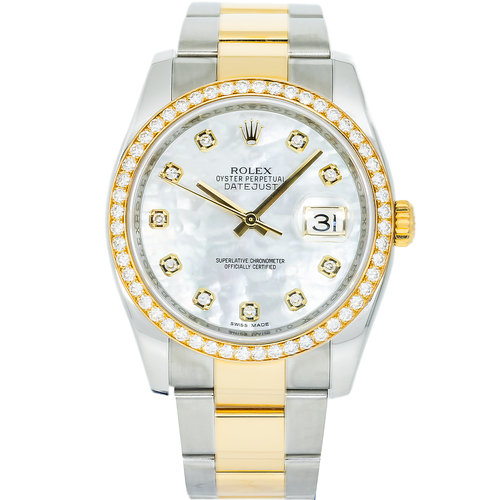 Rolex Stainless Steel and Yellow Gold Datejust 36mm, 116243 Mother of Pearl Diamond Dial and Jubilee Bracelet
