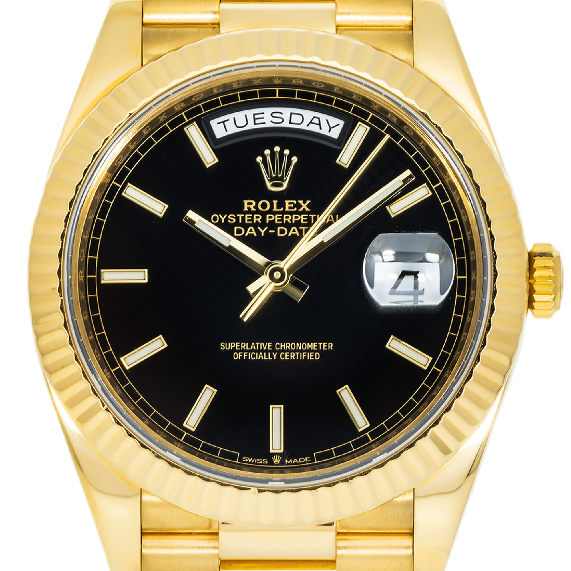 Rolex 18k Yellow Gold Day-Date 40mm, 228238 Black Dial and President Bracelet
