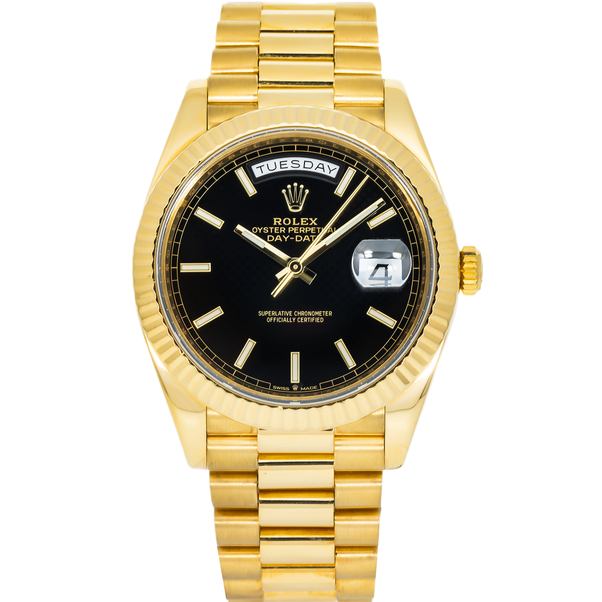 Rolex 18k Yellow Gold Day-Date 40mm, 228238 Black Dial and President Bracelet