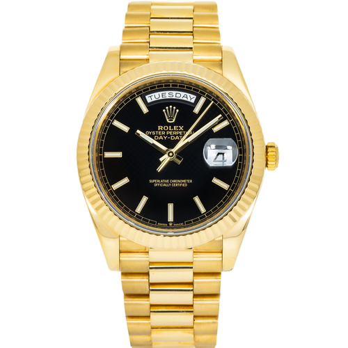 Rolex 18k Yellow Gold Day-Date 40mm, 228238 Black Dial and President Bracelet