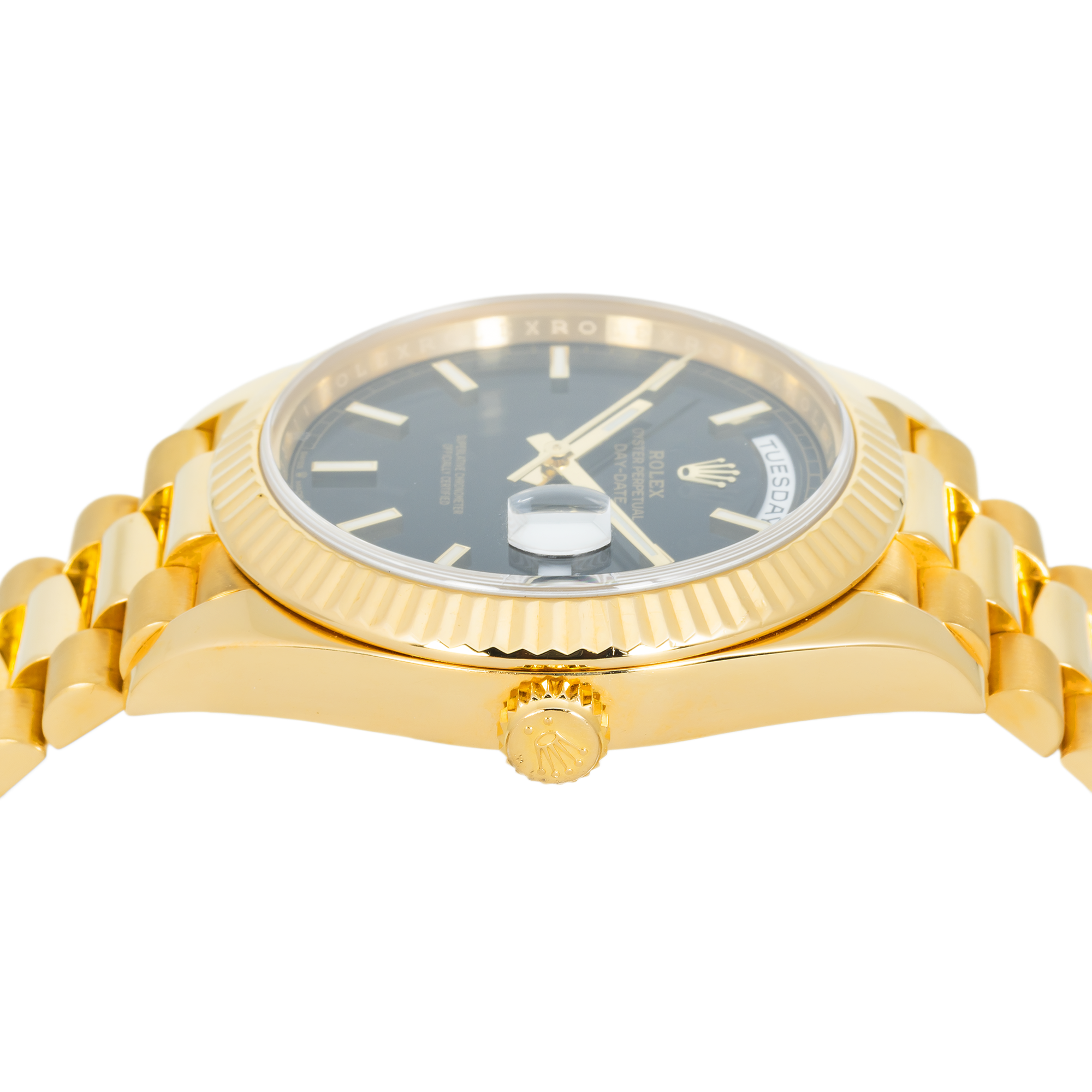 Rolex 18k Yellow Gold Day-Date 40mm, 228238 Black Dial and President Bracelet