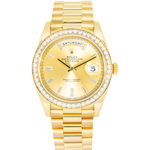 Rolex 18k Yellow Gold Day-Date 40mm, 228348RBR Factory Diamond Bezel and President Bracelet