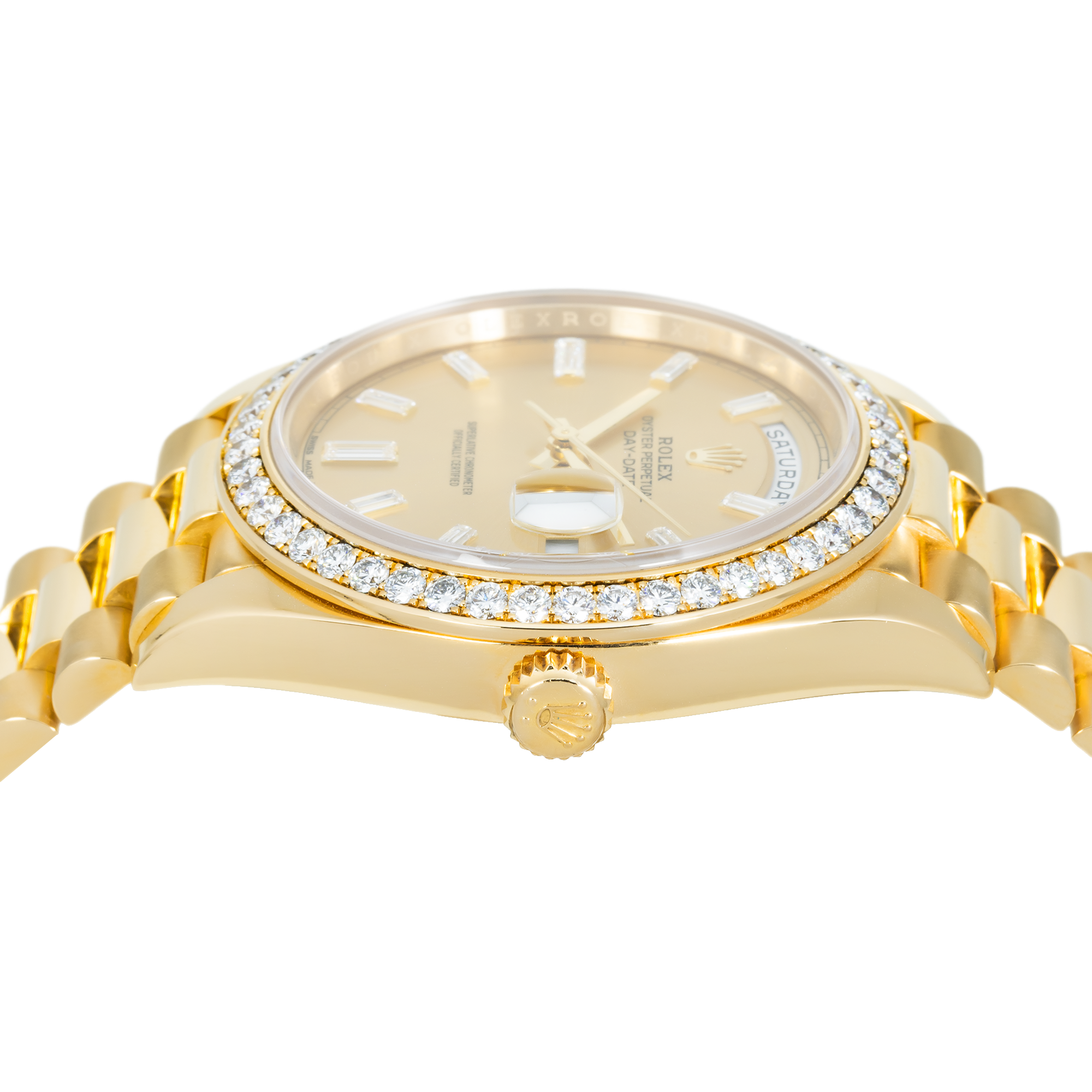 Rolex 18k Yellow Gold Day-Date 40mm, 228348RBR Factory Diamond Bezel and President Bracelet
