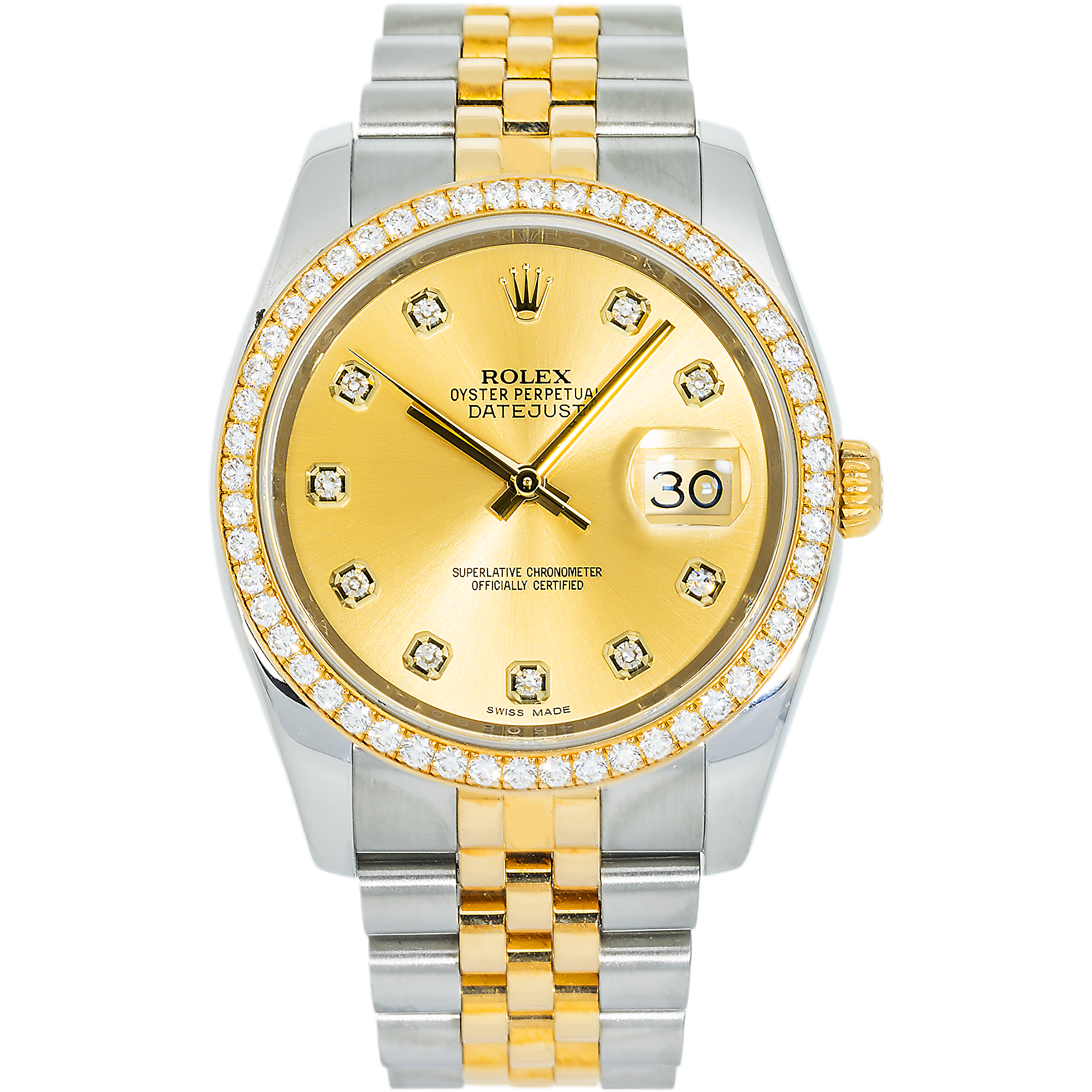 Rolex Stainless Steel and Yellow Gold Datejust 36mm, 116243 Champagne Diamond Dial and Jubilee Bracelet